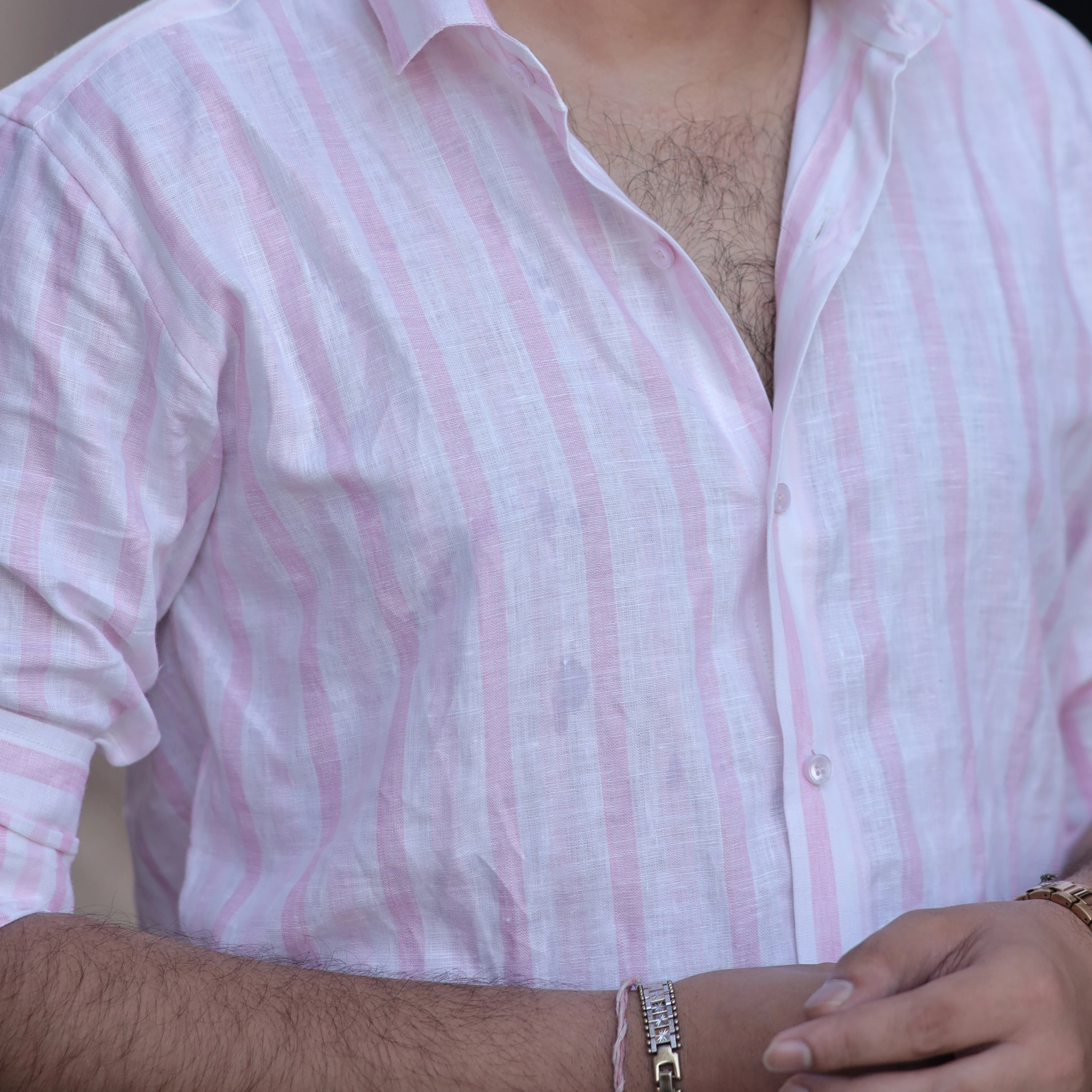 Pastel Casual Combo - Pink Striped Linen Shirt and Light Yellow Checks