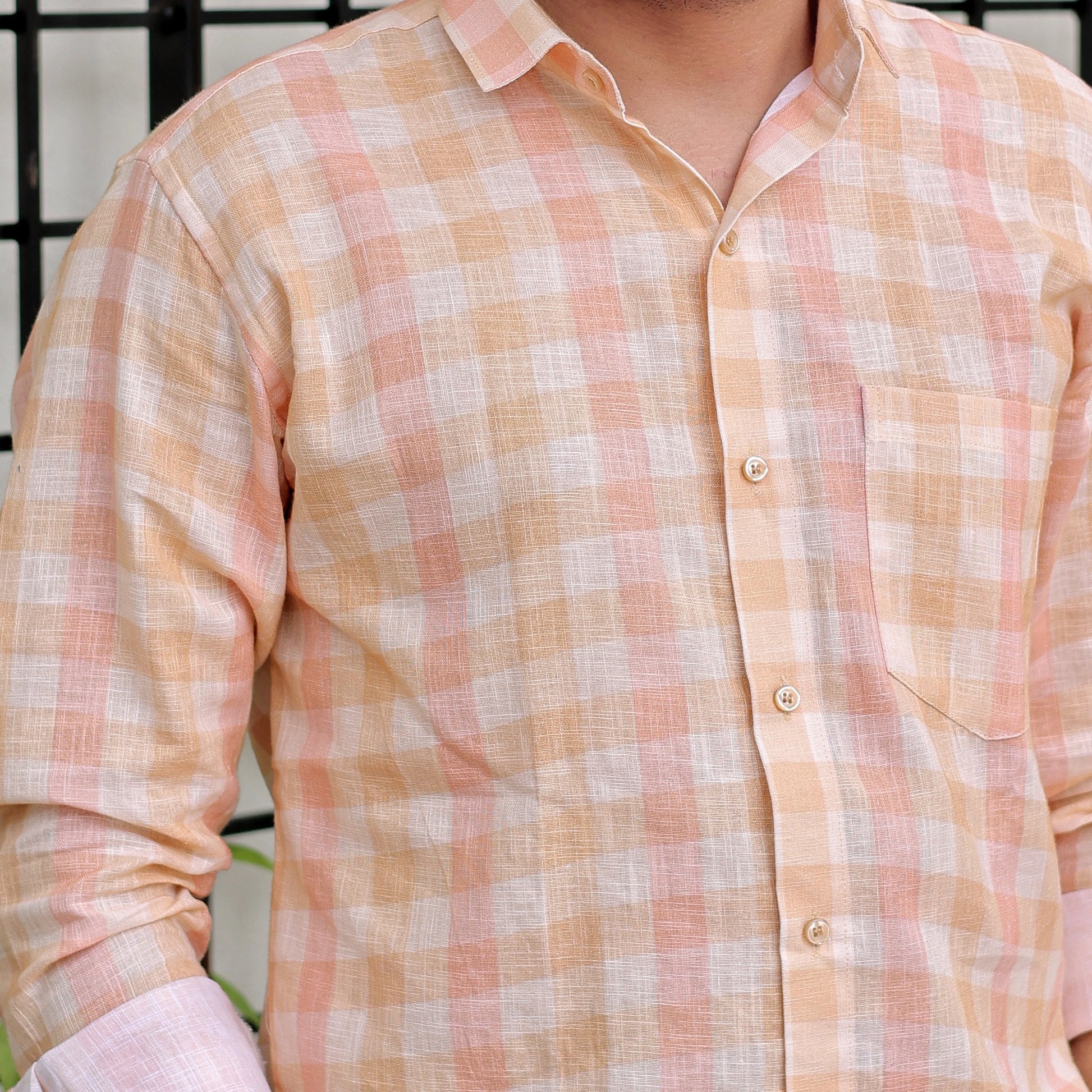 cotton linen chex shirt