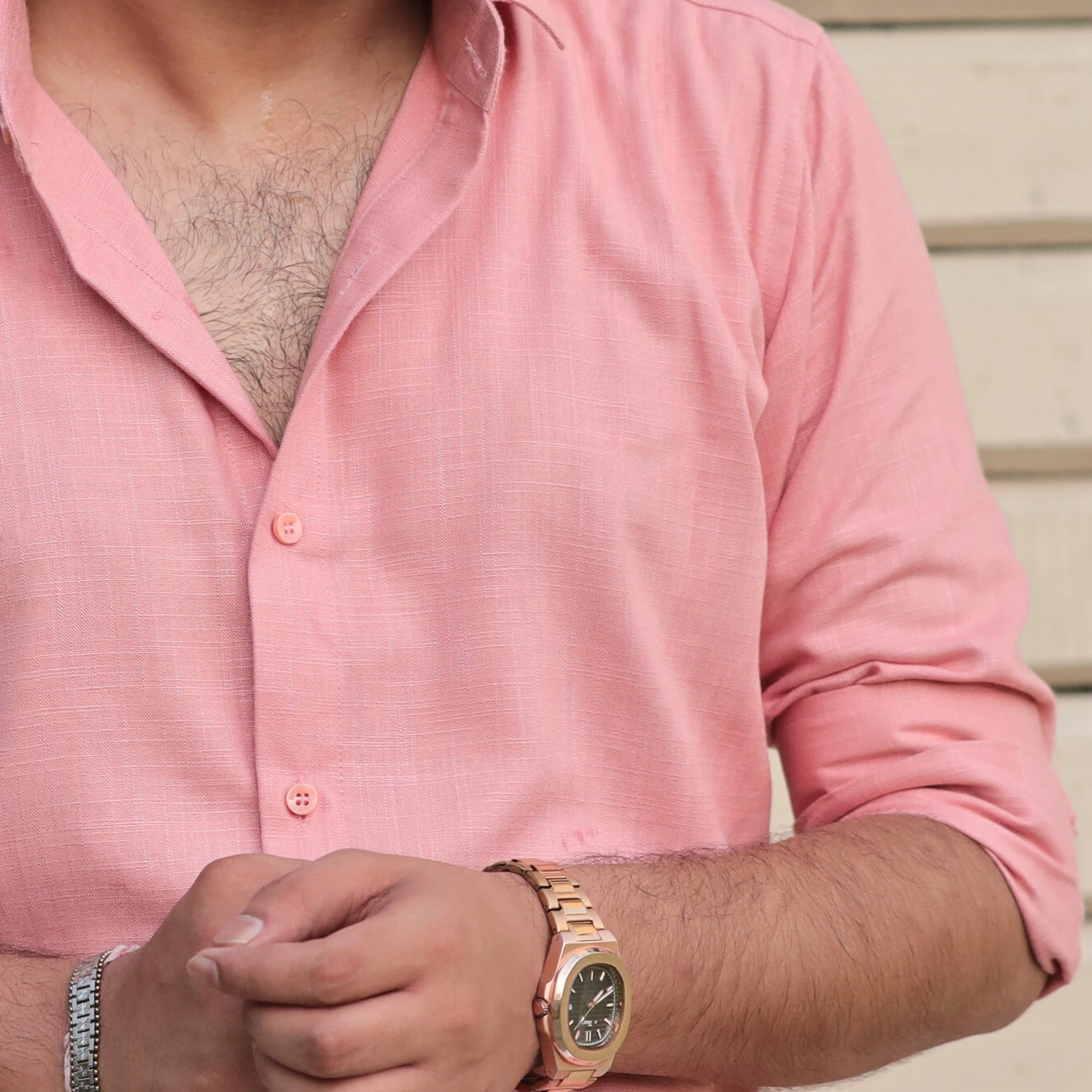 Peach Cotton Linen Shirt for Men – Spread Collar Resort Wear