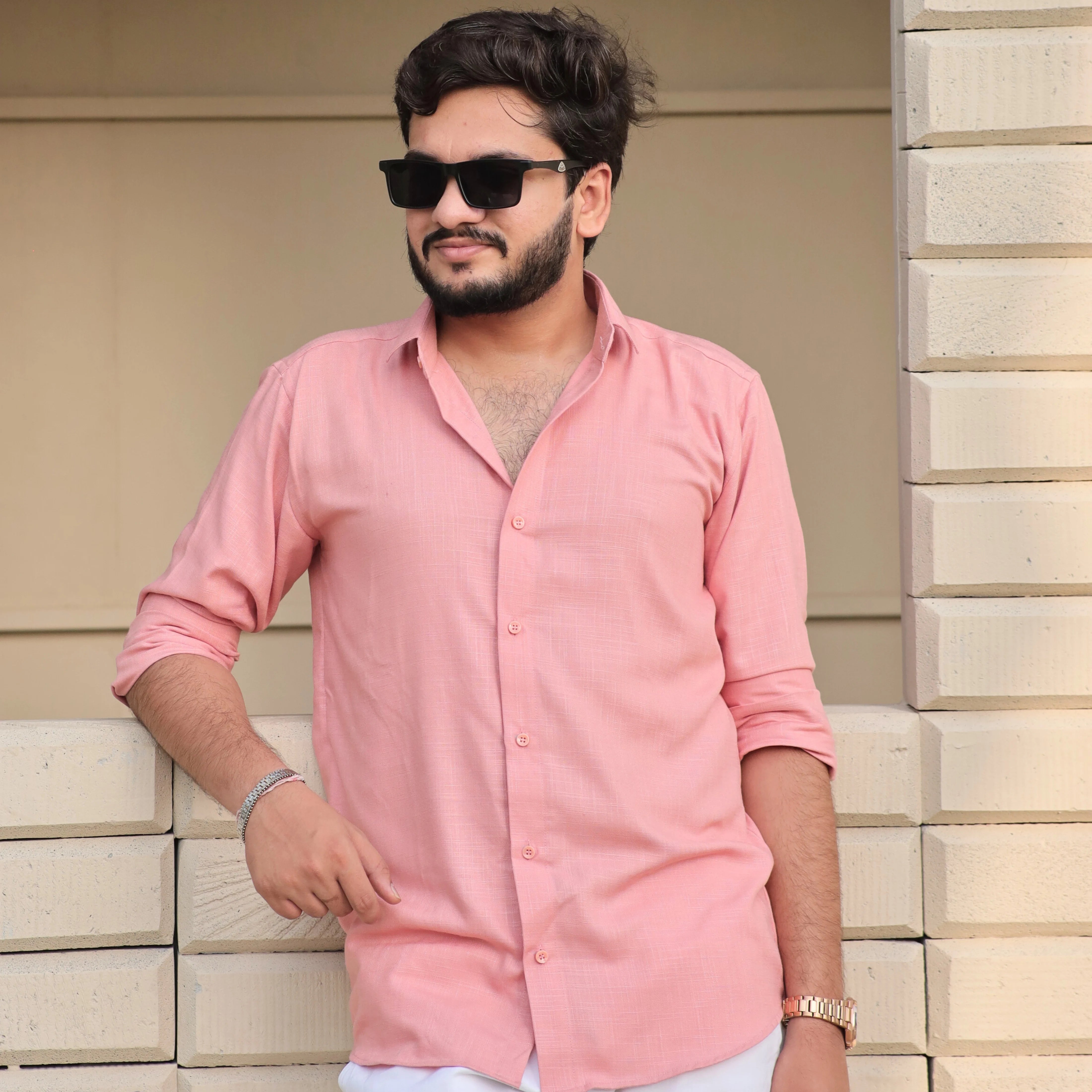 Peach Cotton Linen Shirt for Men – Spread Collar Resort Wear
