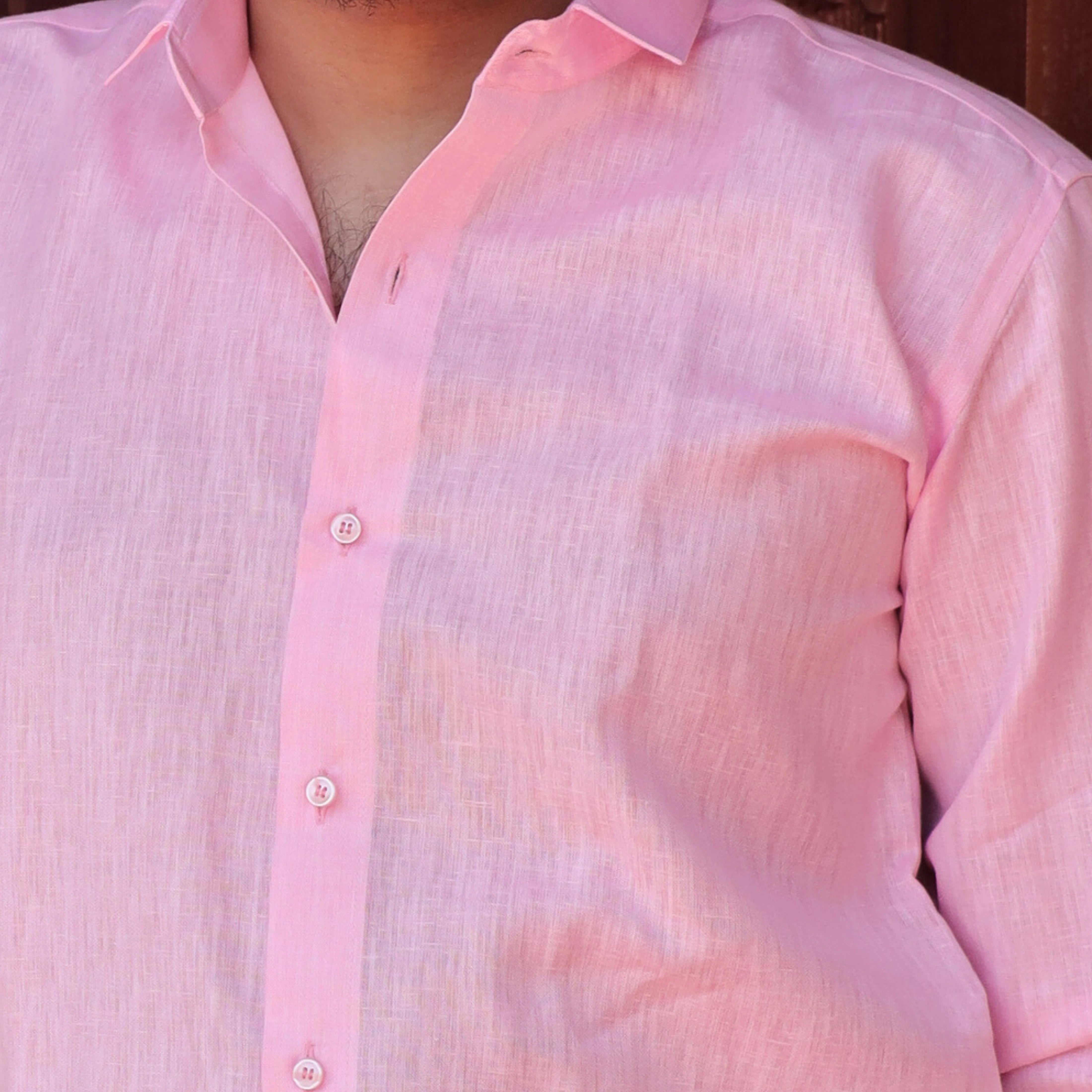 Light Pink Cotton Linen Shirt for Men Full Sleeve Formal Wear