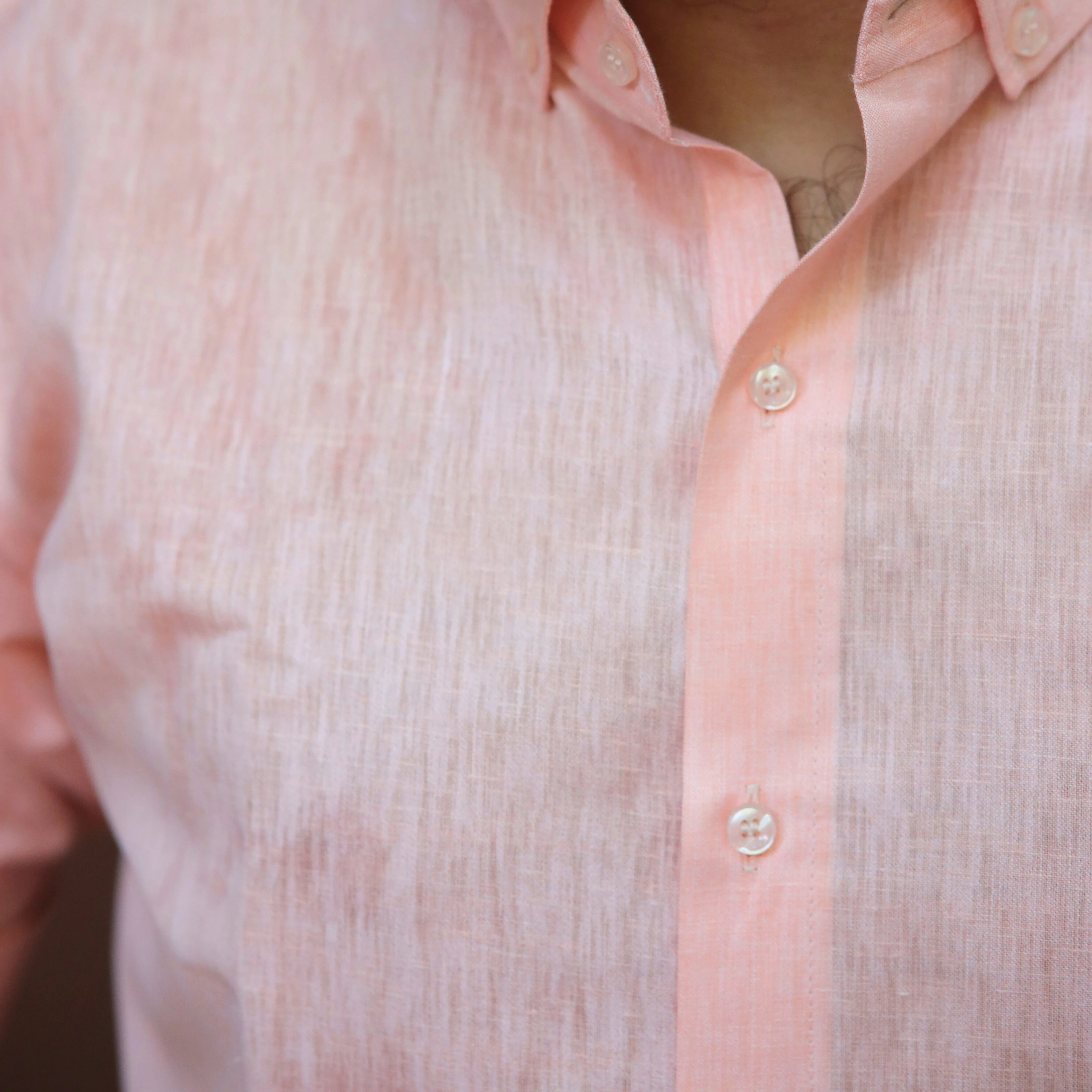 Light Peach Cotton Linen Shirt for Men – Full Sleeve Casual Office Wear