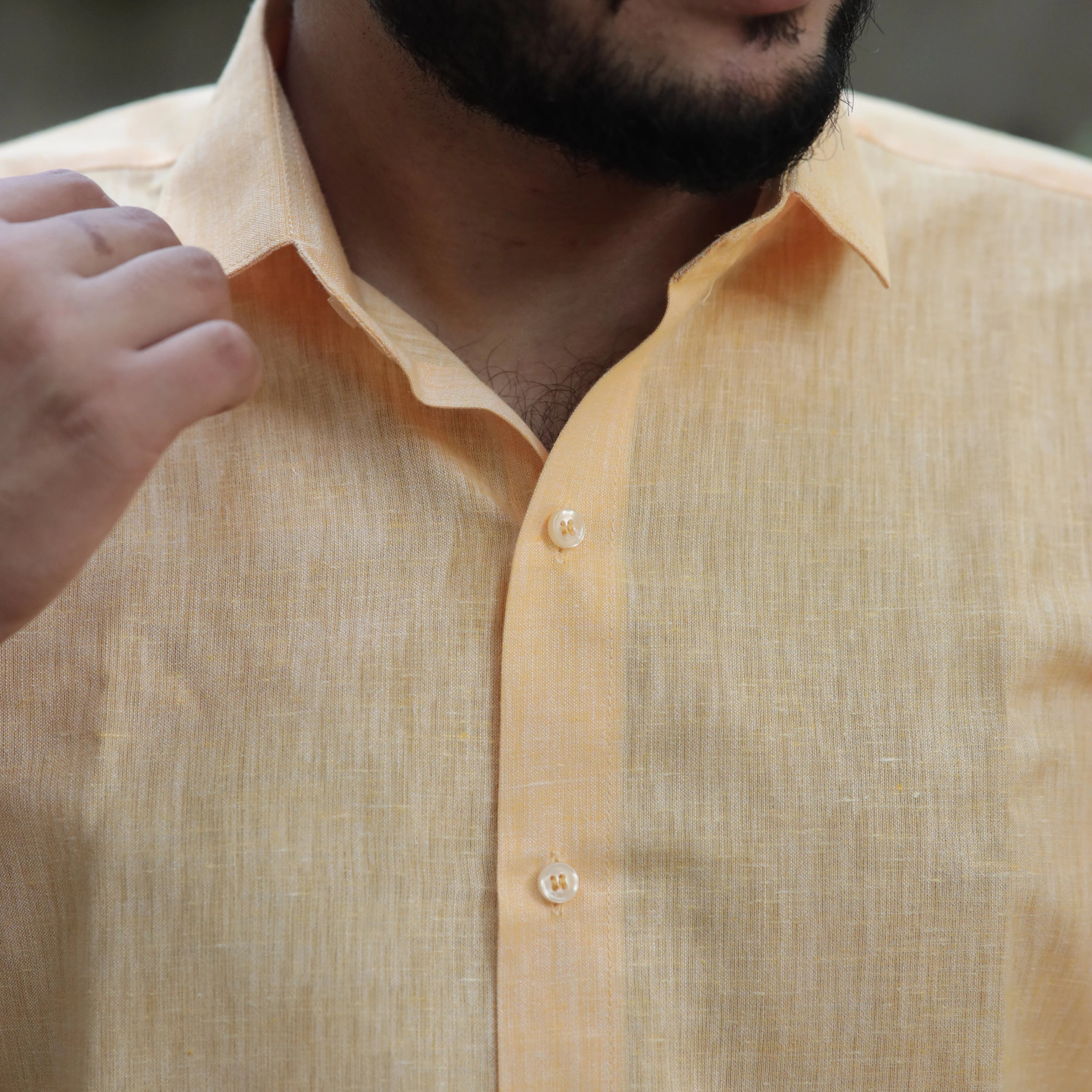 Light Orange Cotton Linen Shirt – Relaxed Fit, Full Sleeve, Spread Collar