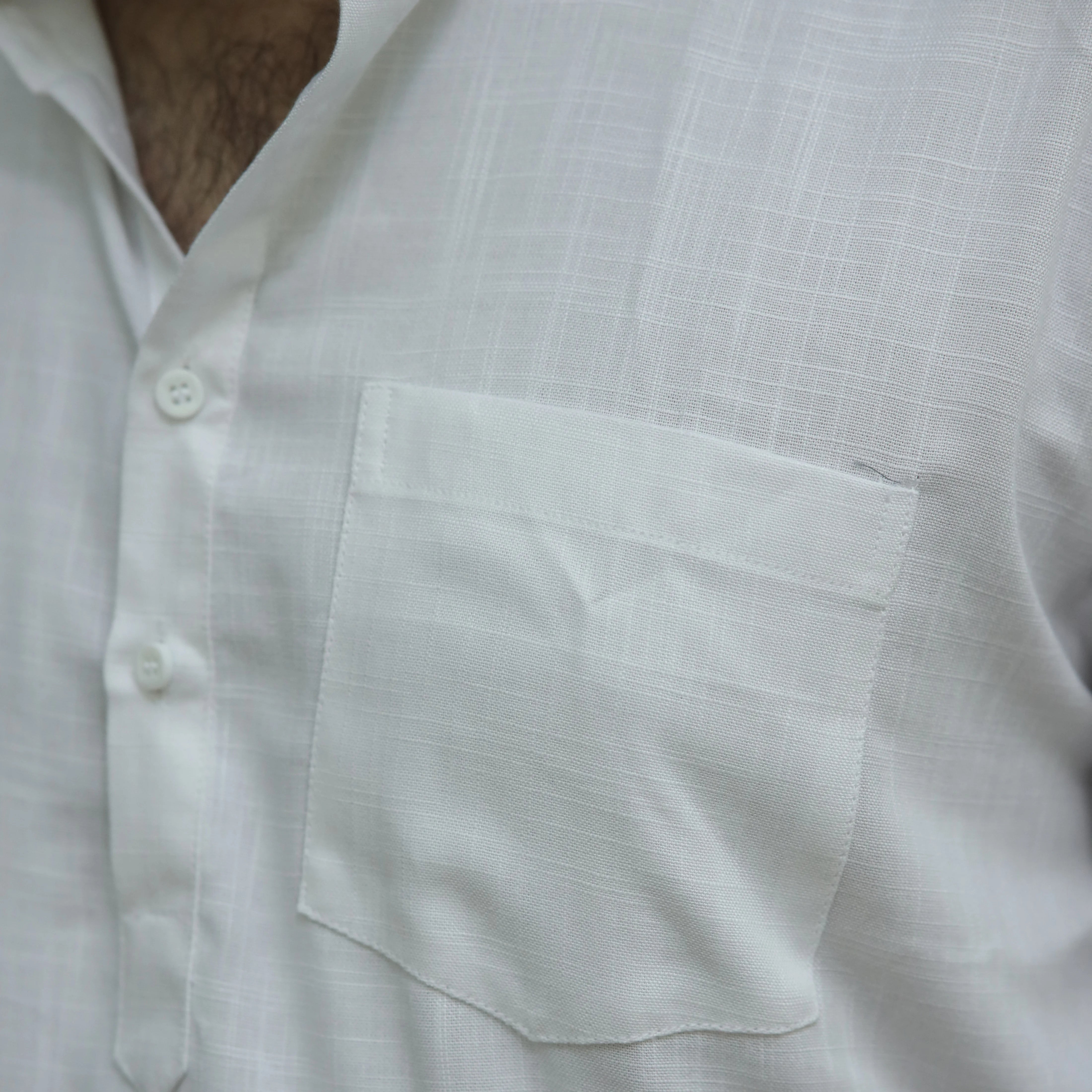 White Fancy Linen Dyed Kurta for Men with Band Collar & Pocket