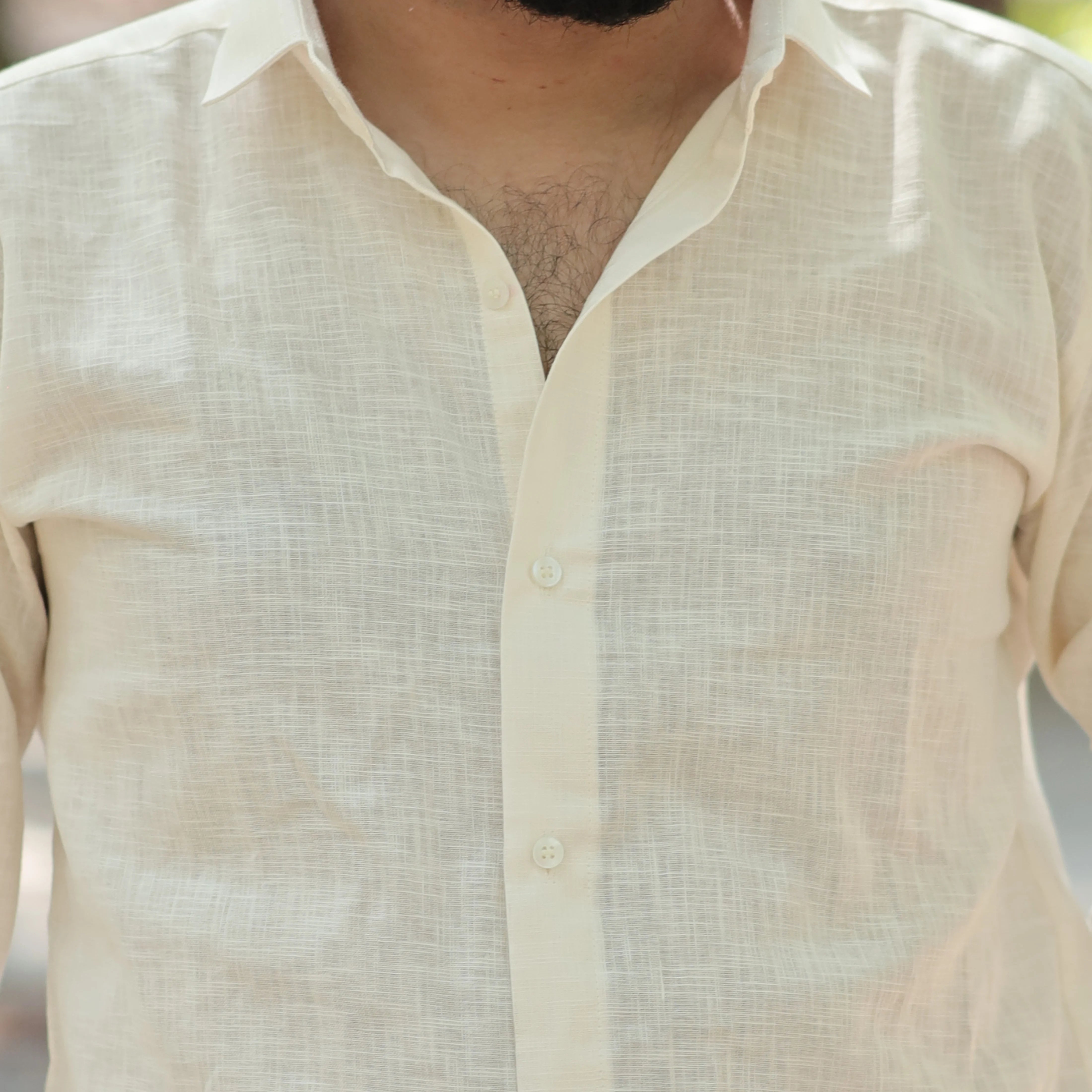 Beige Cotton Linen Shirt for Men – Full Sleeve Soft Breathable