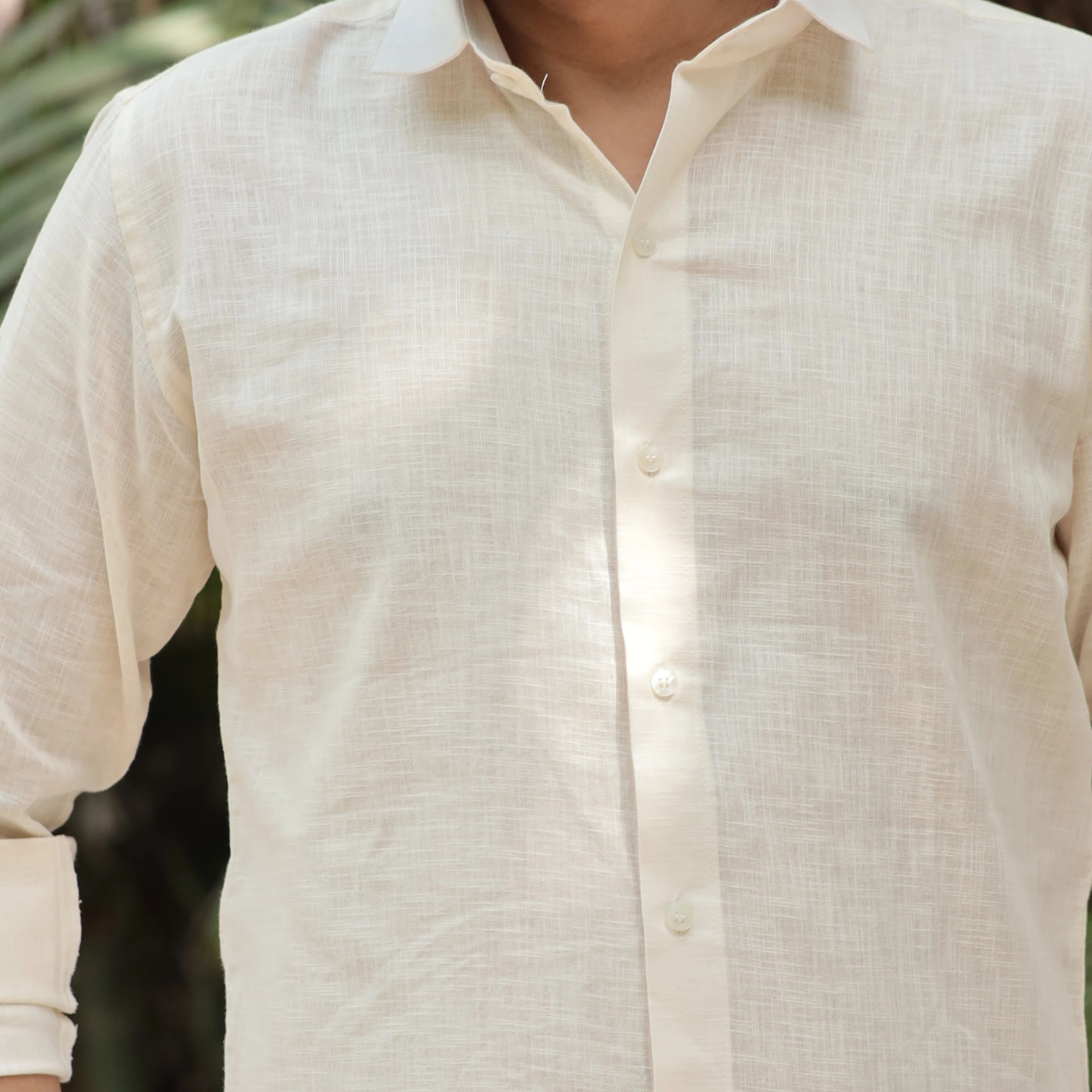 Beige Cotton Linen Full Sleeve Shirt for Men – Formal Wear