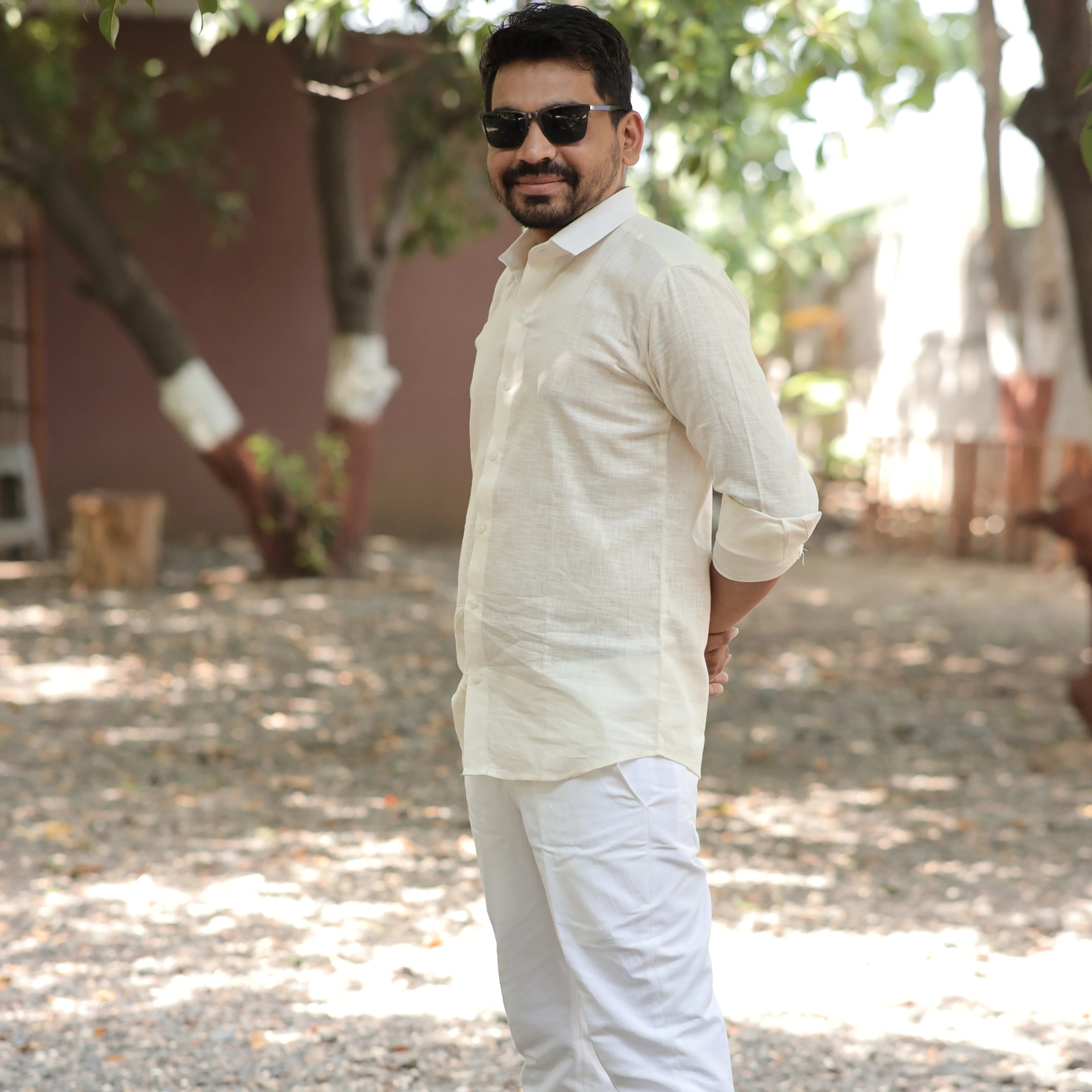 Beige Cotton Linen Full Sleeve Shirt for Men – Formal Wear