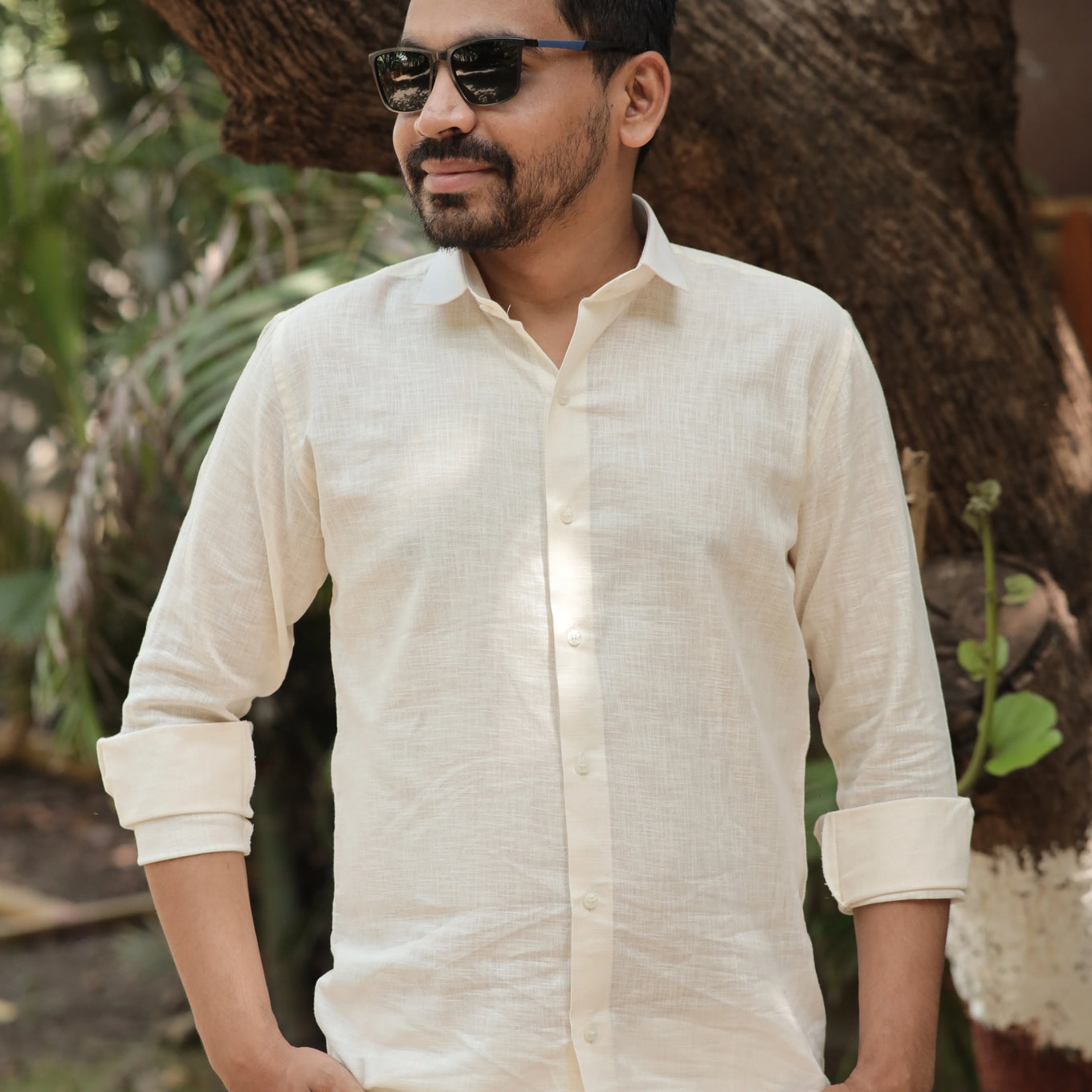 Beige Cotton Linen Full Sleeve Shirt for Men – Formal Wear