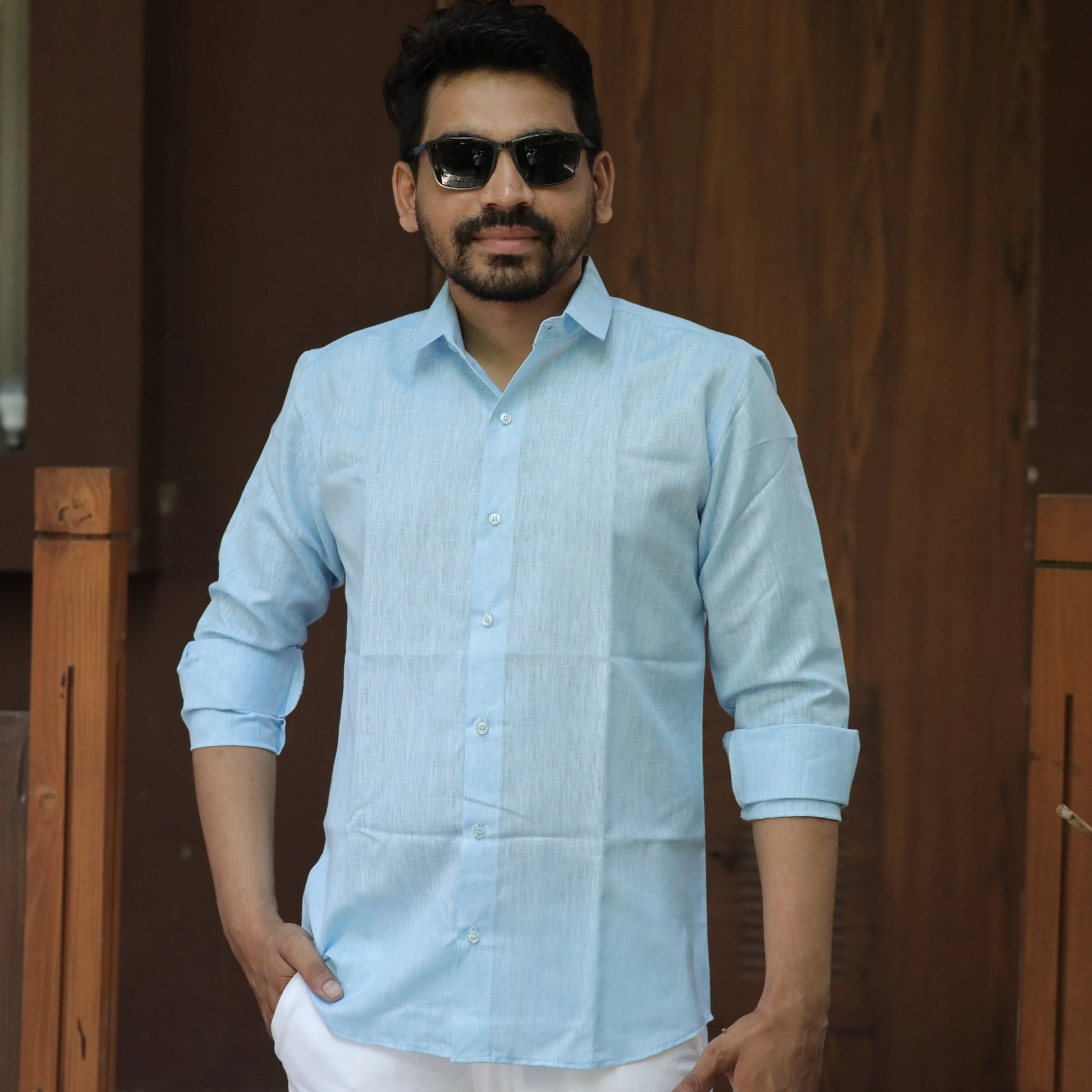 Sky blue linen shirt
