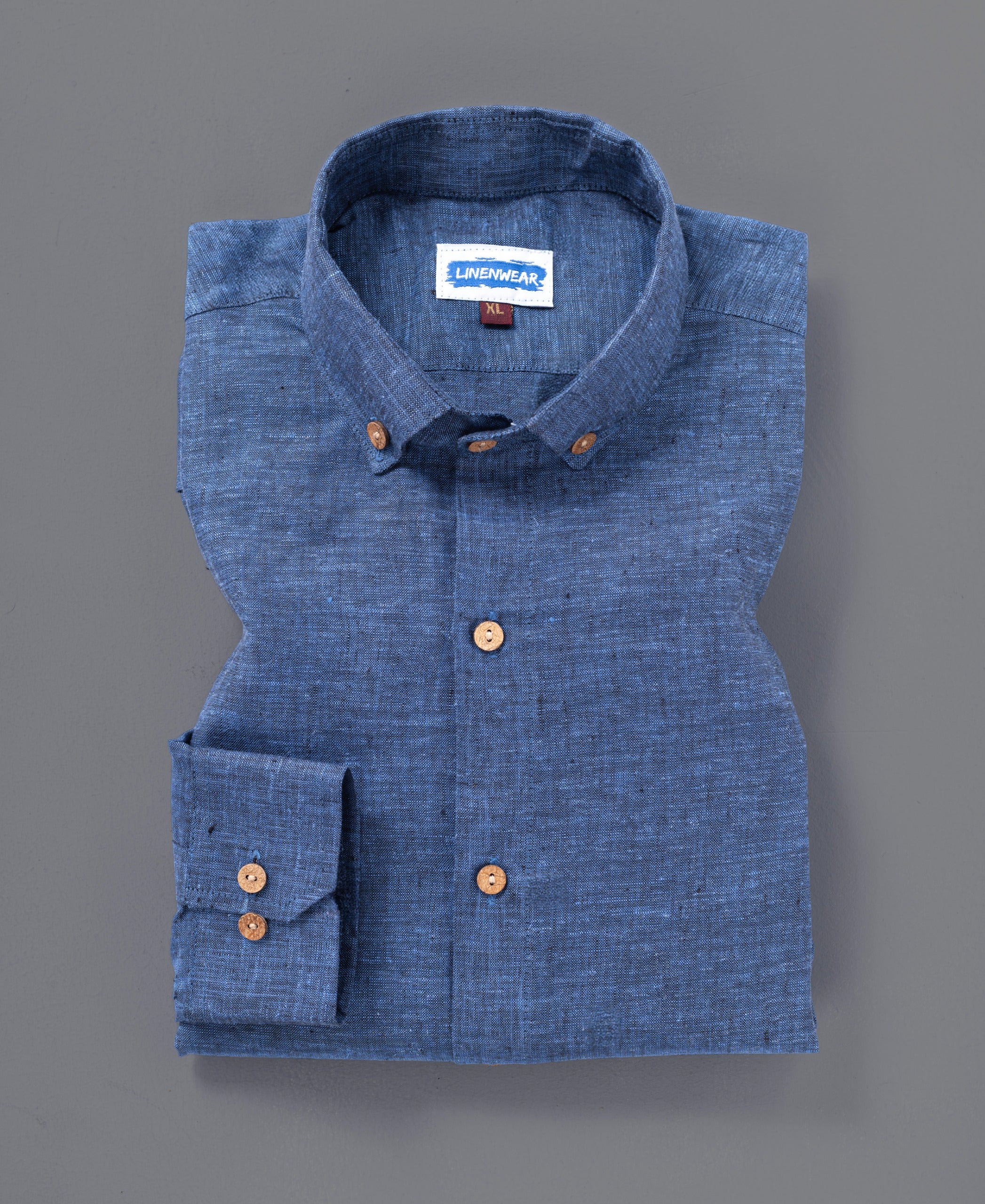 Blue Textured Pure Linen Shirt Full Sleeve Casual Beachwear Look