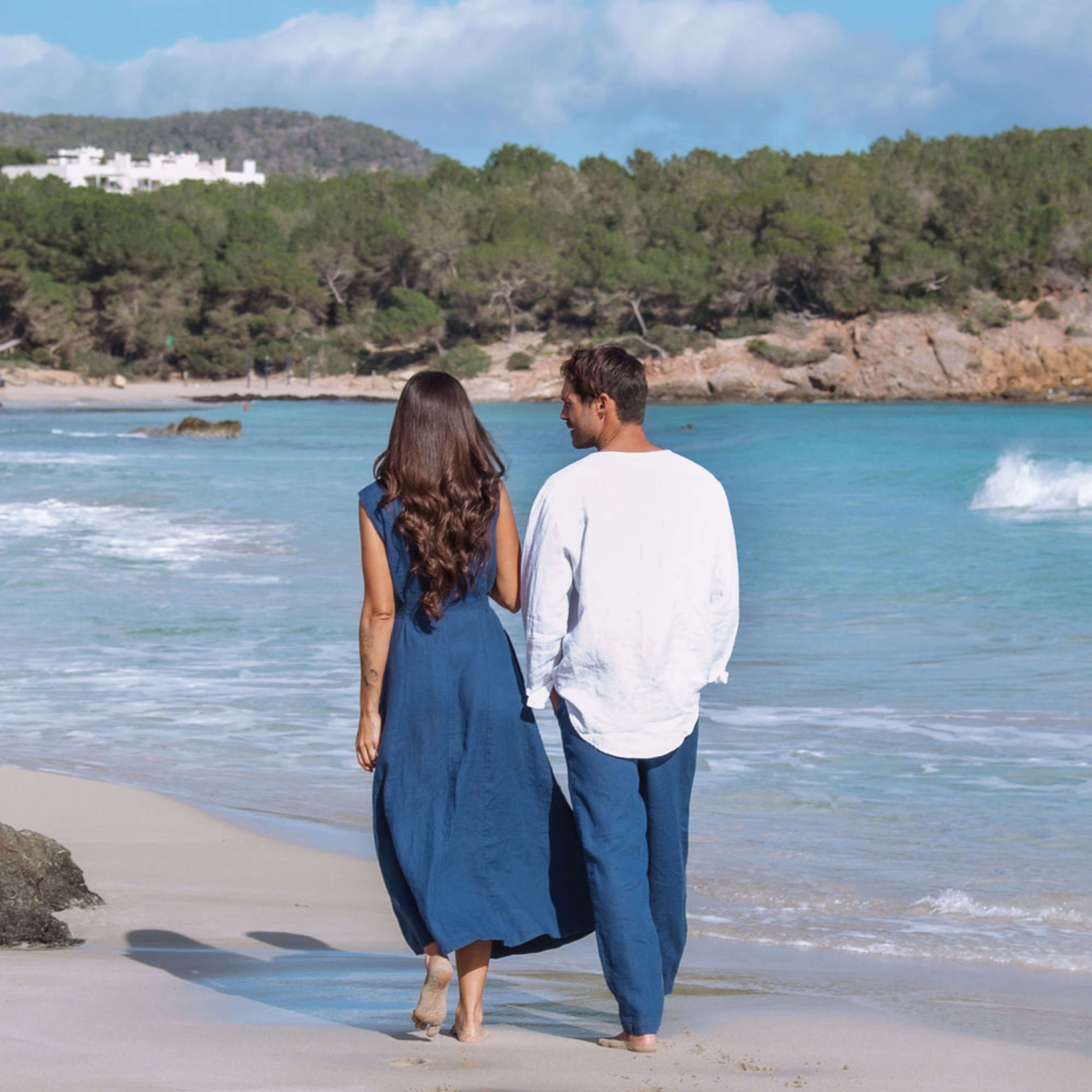 White Linen Band Collar Shirt - Linen Wear