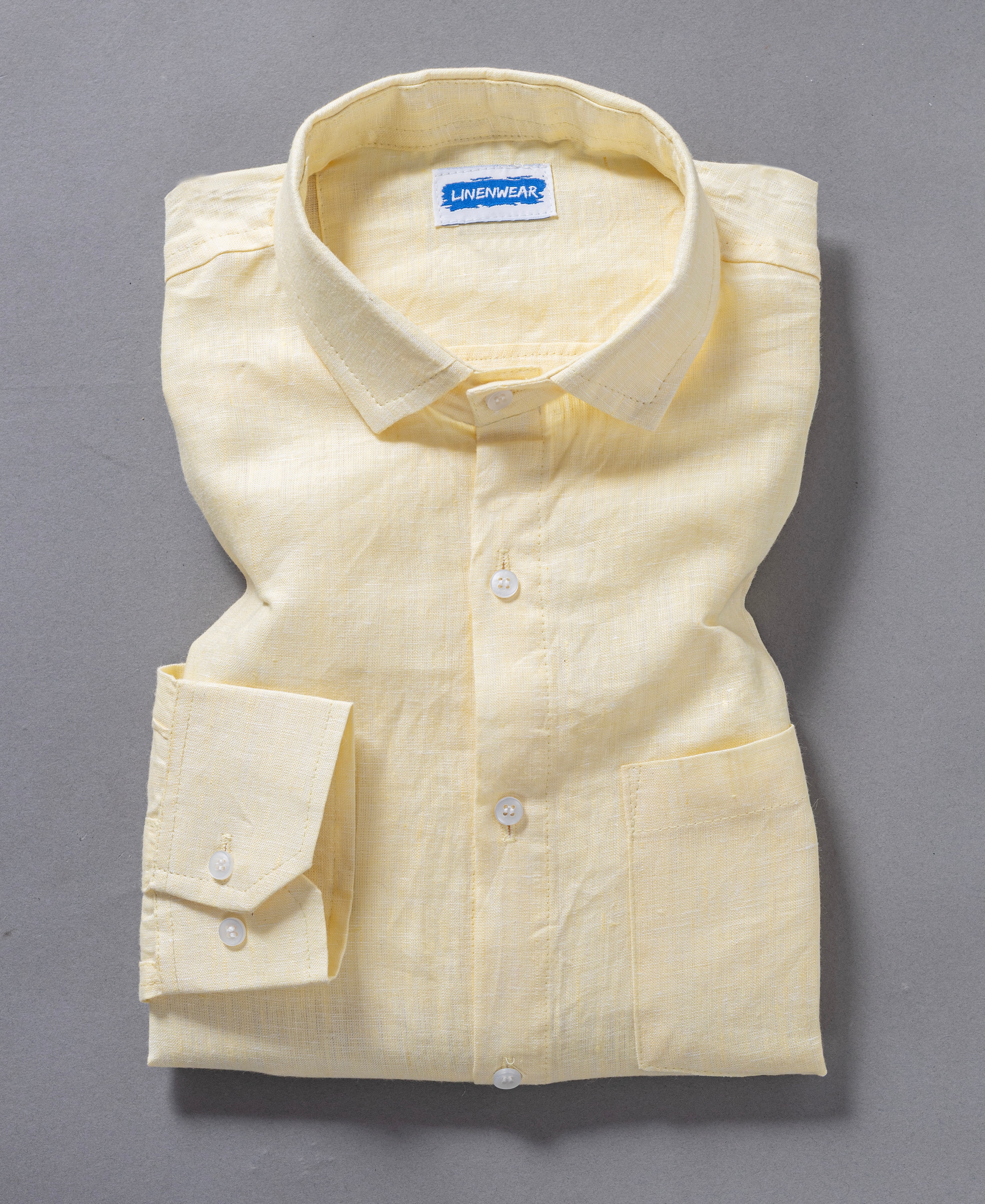 Full Sleeve Pure Linen Shirt – Light Yellow Everyday Essential
