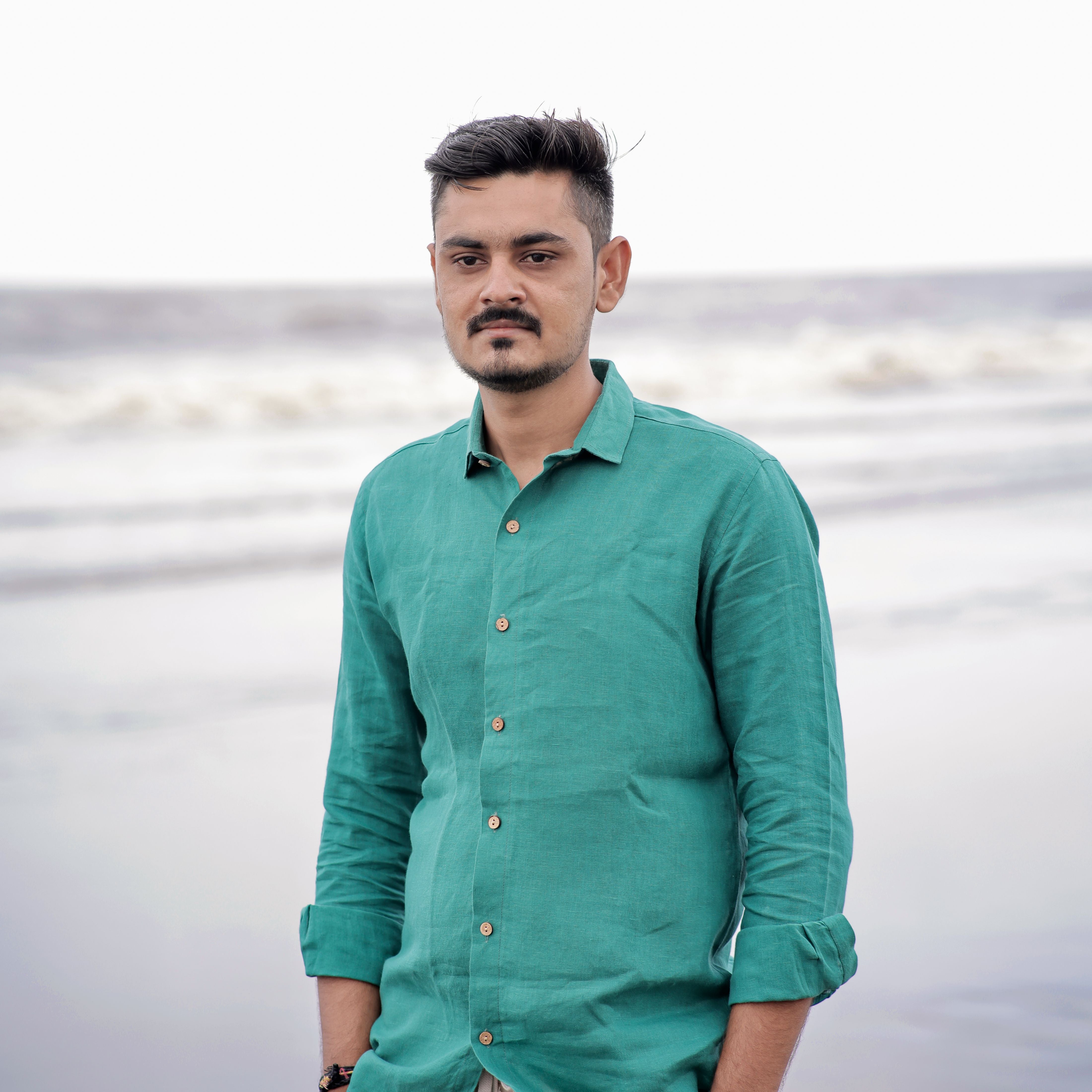 green linen men's shirt