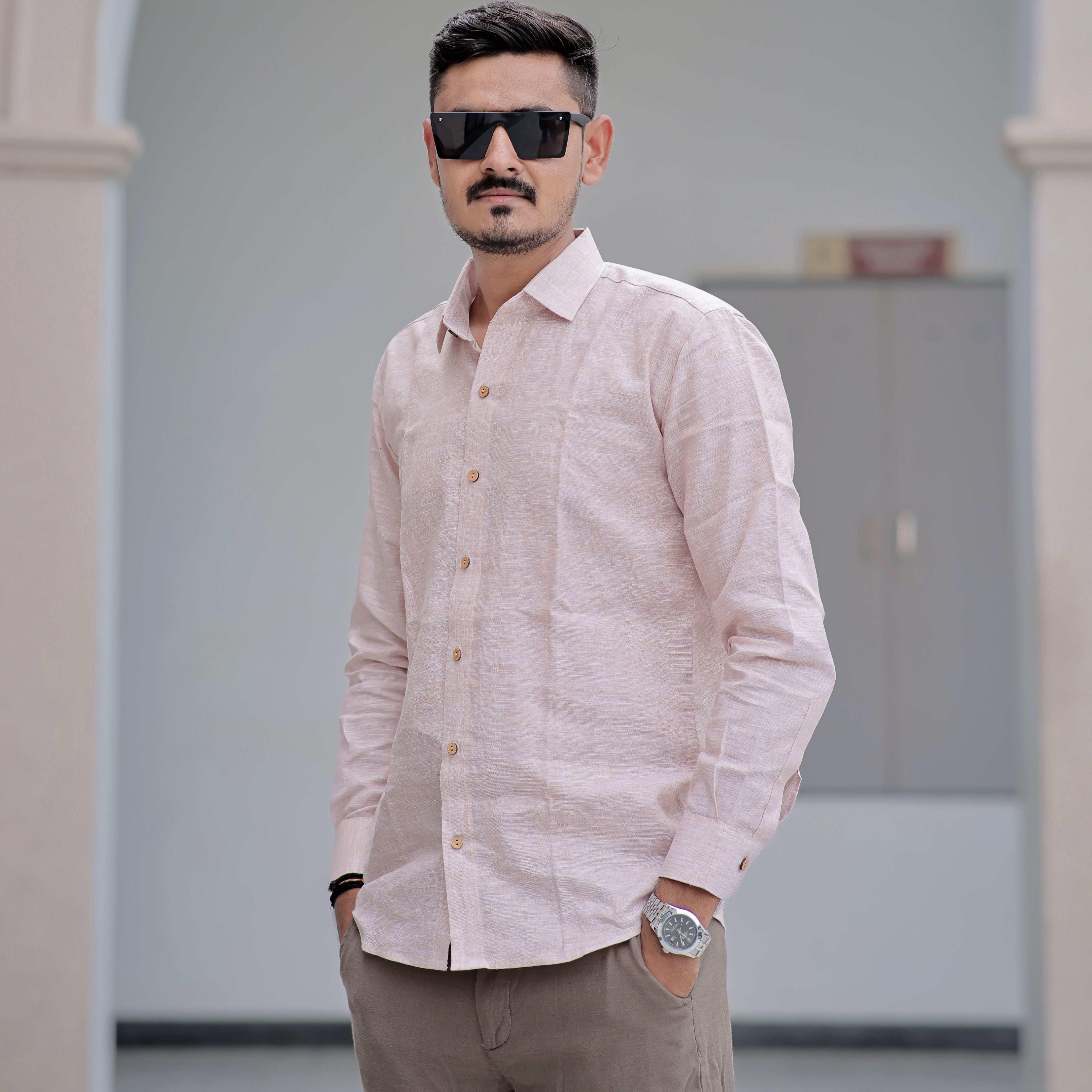 Light Pink Linen Shirt Men