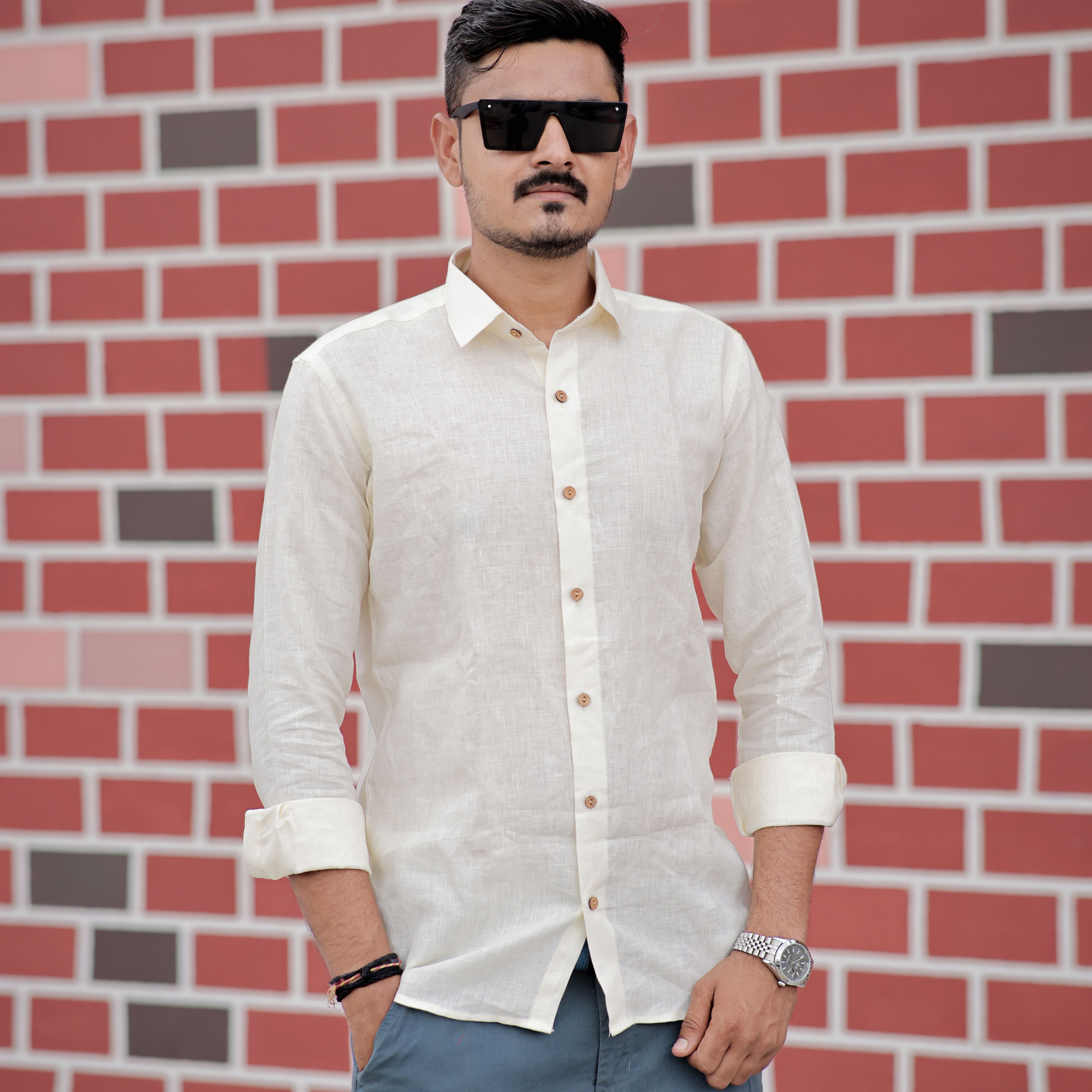 Cream linen shirt men