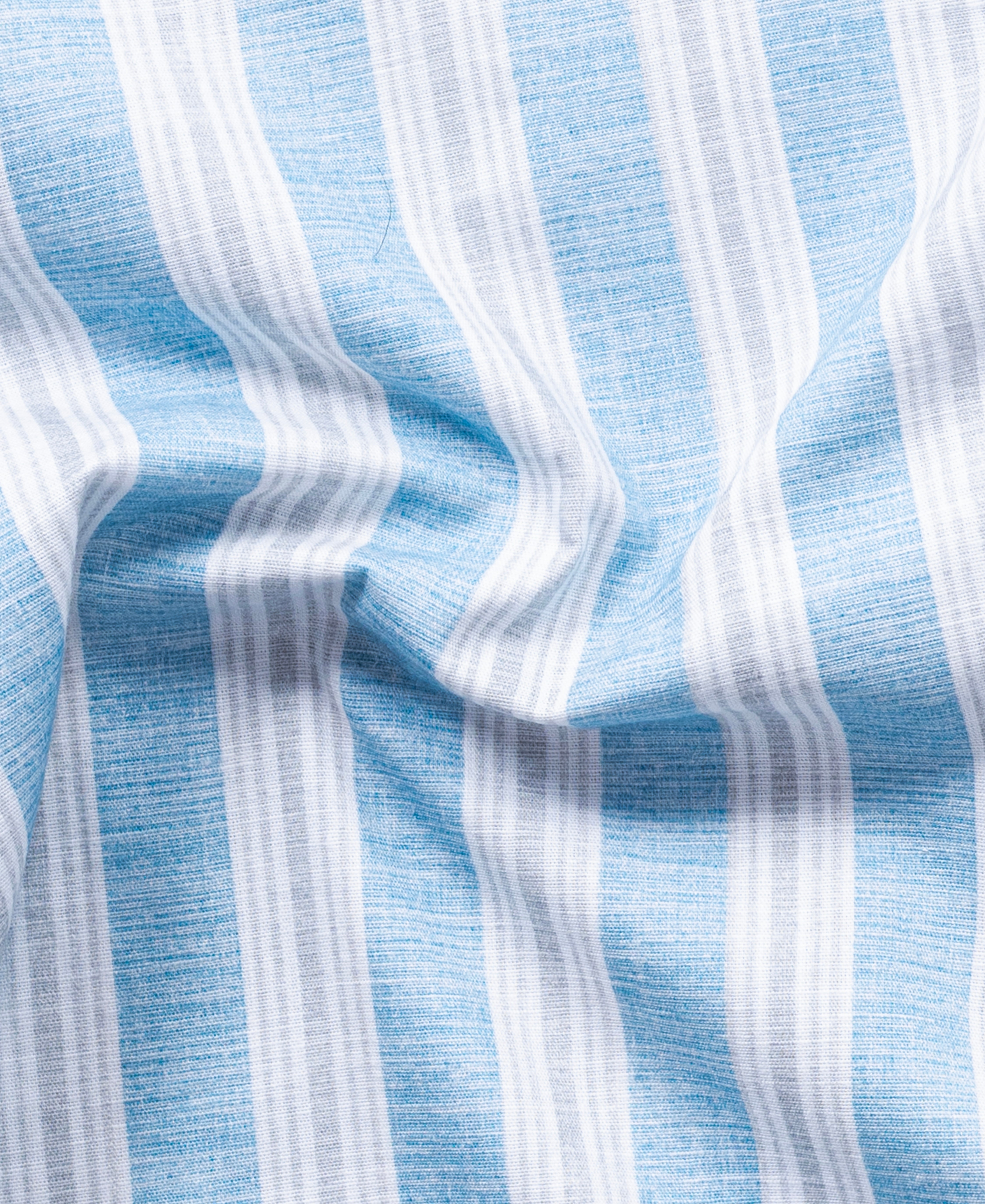 Breathable Cotton Linen Shirt for Men – Blue White Vertical Stripe Design