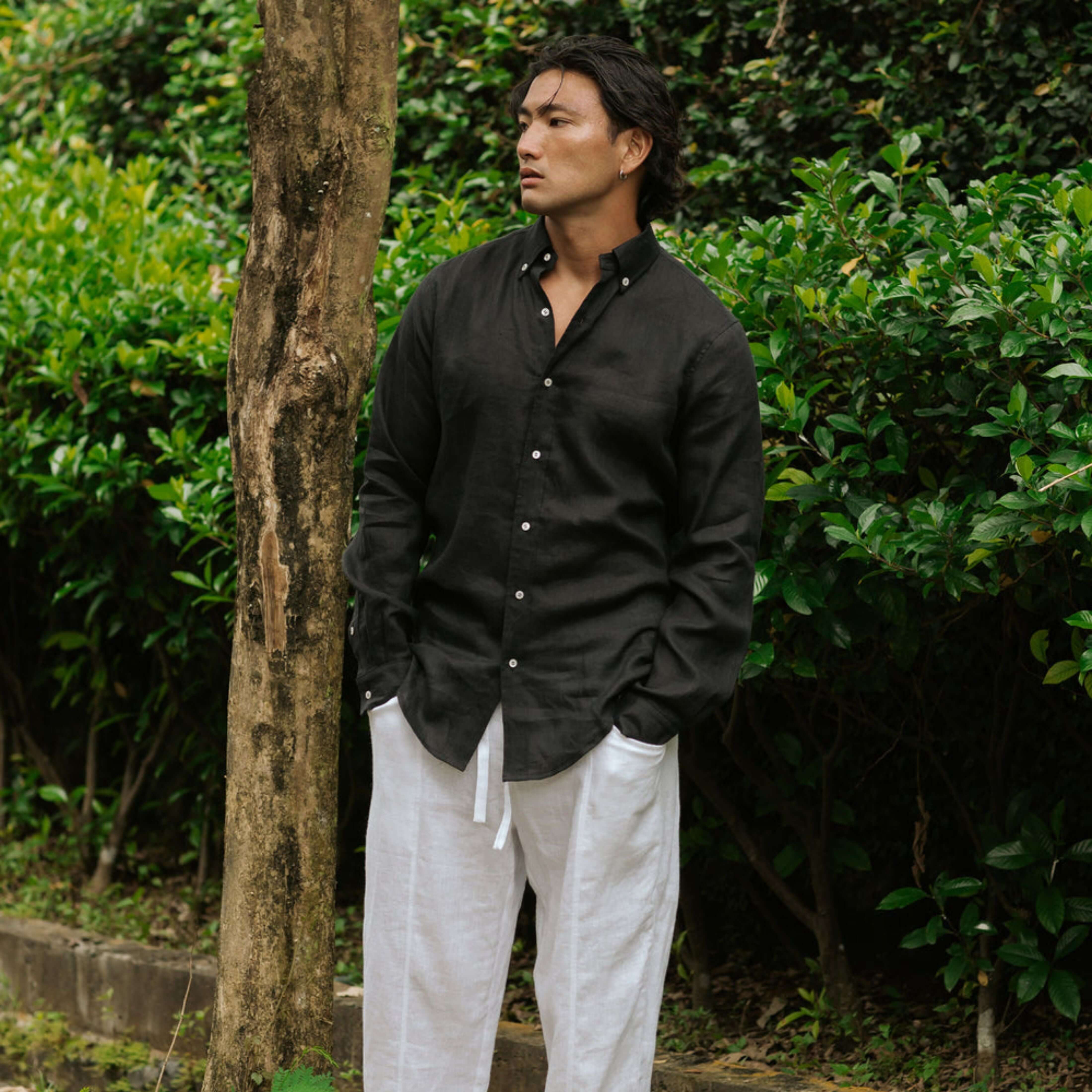 Black Linen Long Sleeve Shirt - Linen Wear