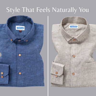 Blue and Beige Pure Linen Stylish Combo Shirt