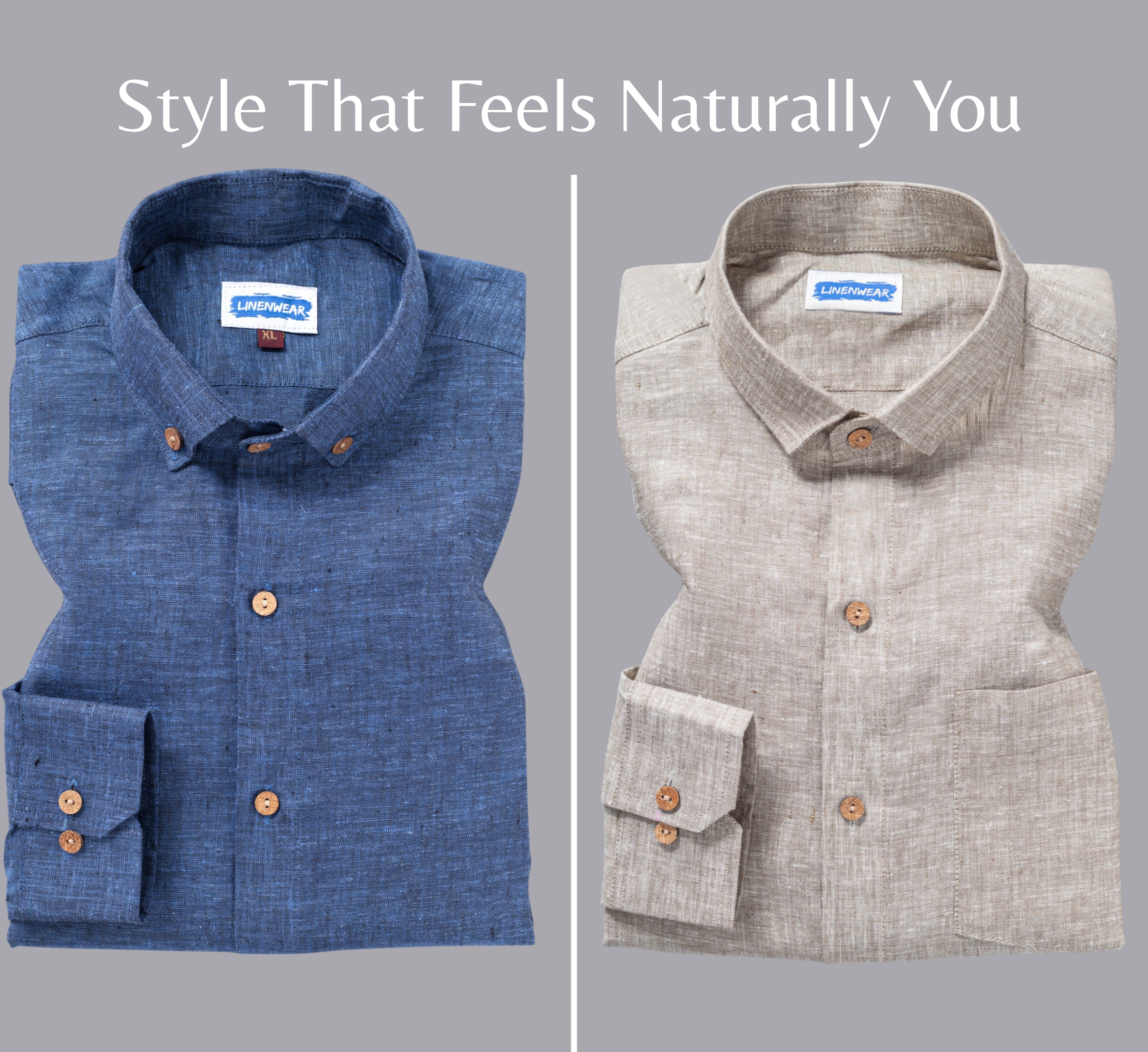 Blue and Beige Pure Linen Stylish Combo Shirt
