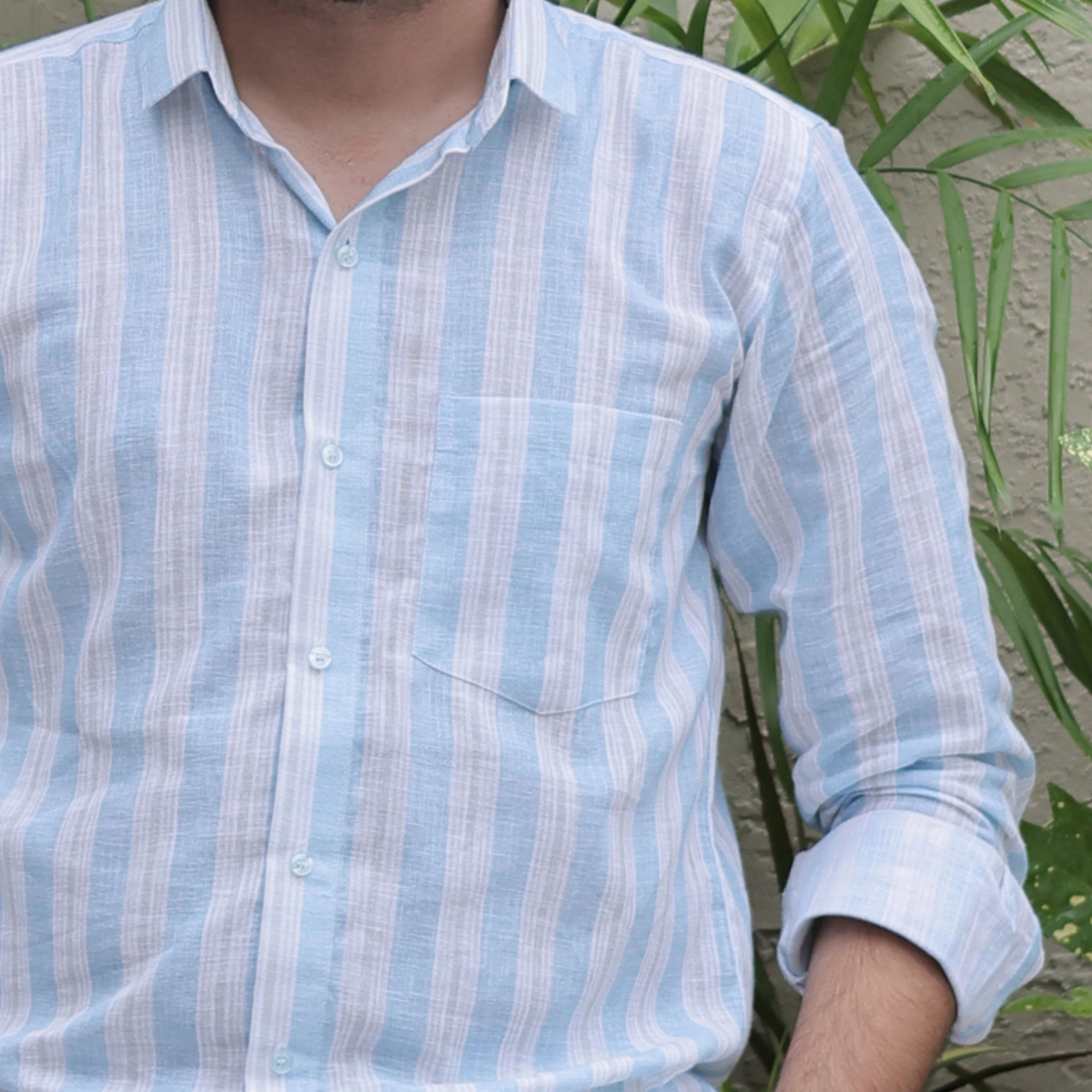 Premium Cotton Linen Shirts Combo Pack – Peach Checked & Blue Striped