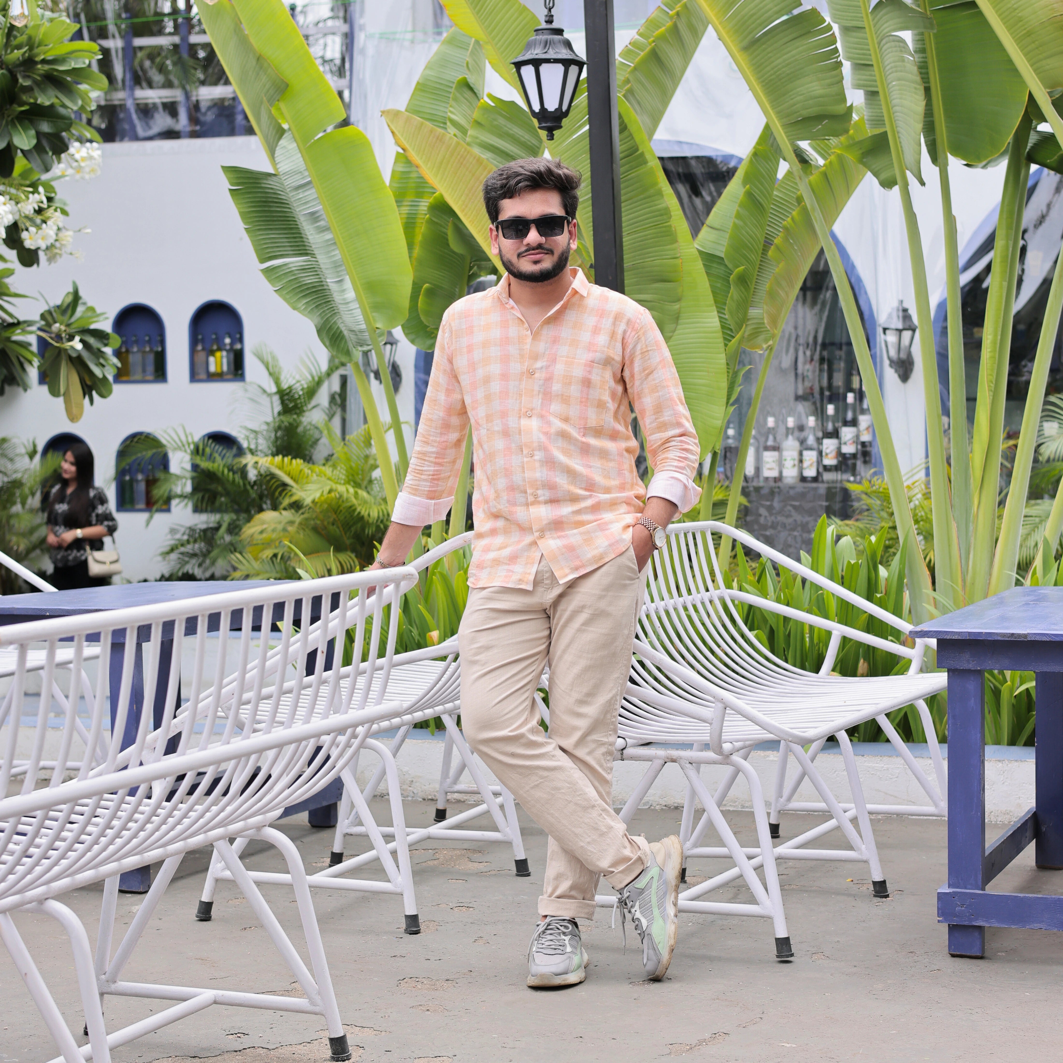 Premium Cotton Linen Shirts Combo Pack – Peach Checked & Blue Striped