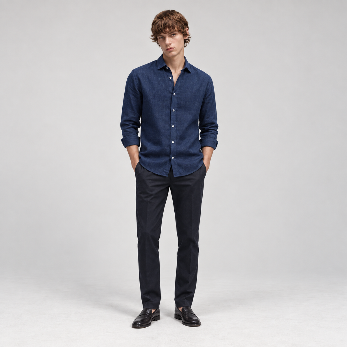 Navy Blue Linen Shirt