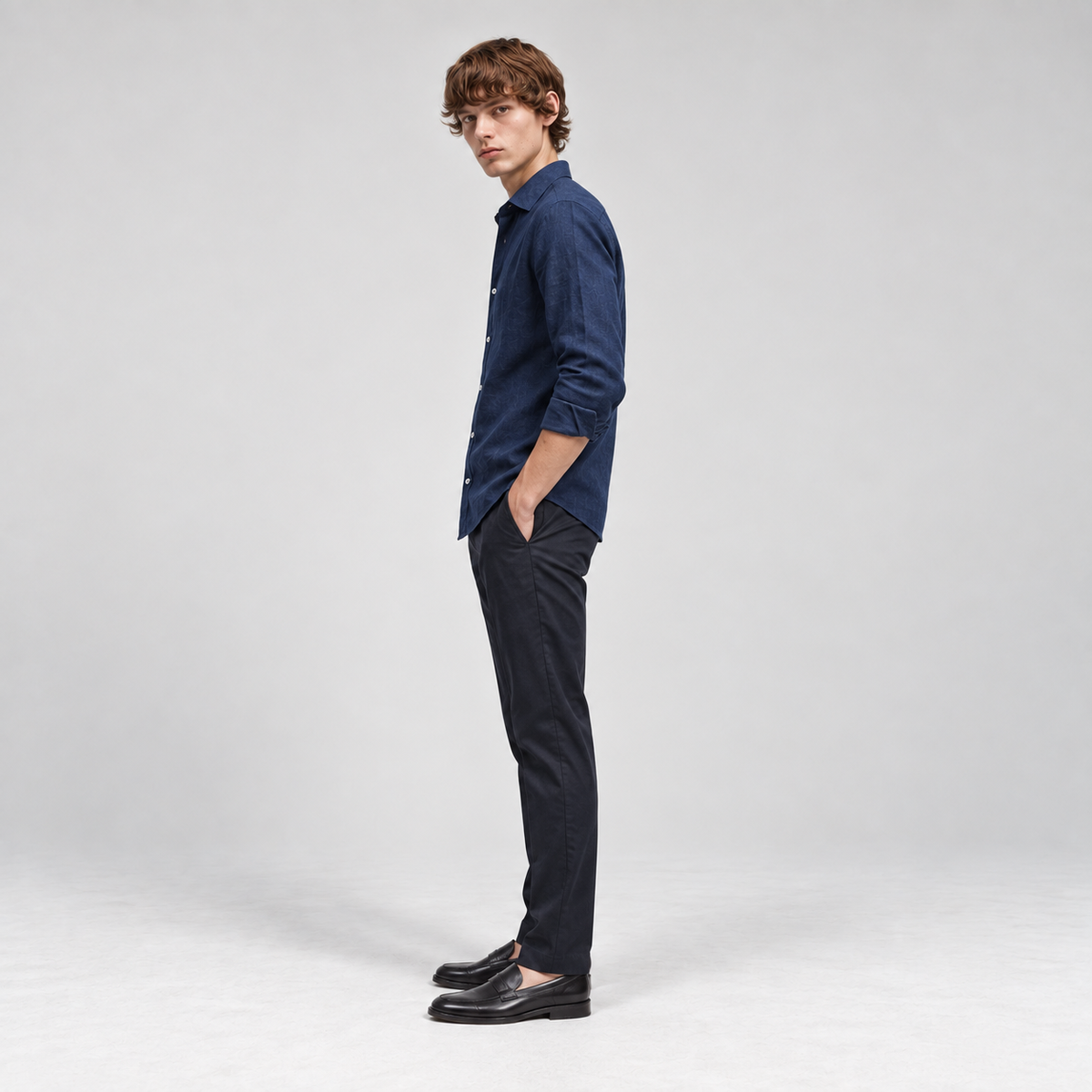 Navy Blue Linen Shirt