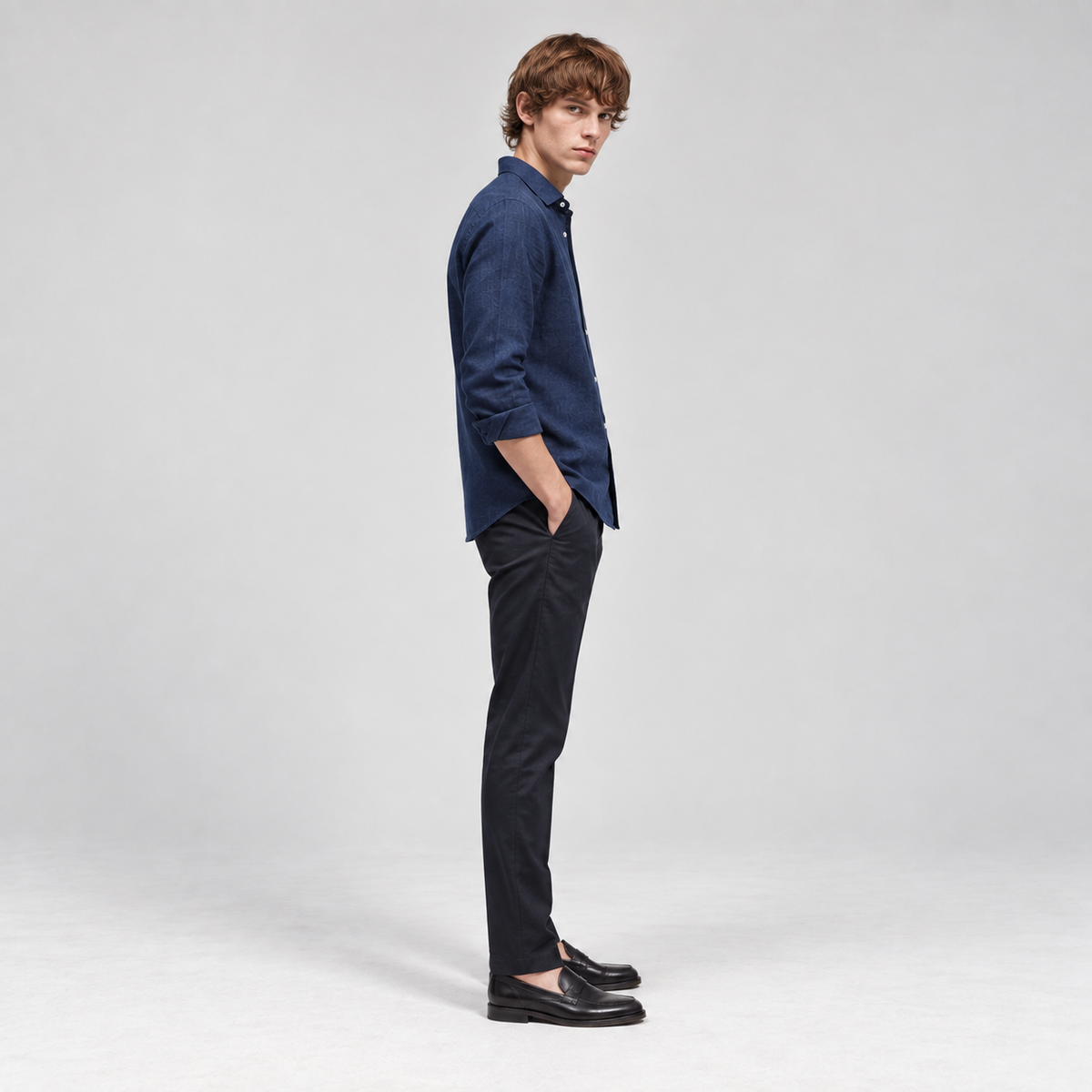 Navy Blue Linen Shirt