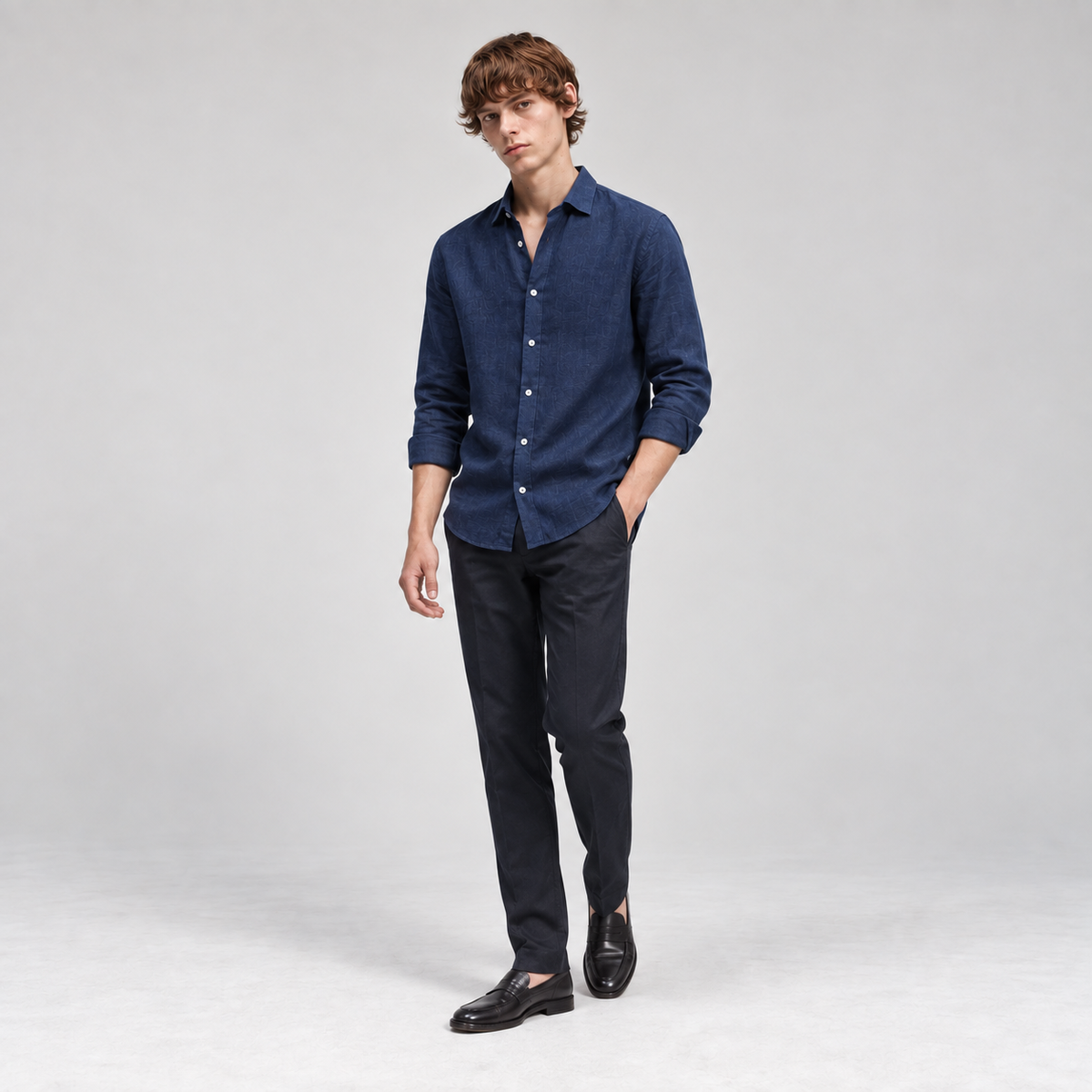 Navy Blue Linen Shirt