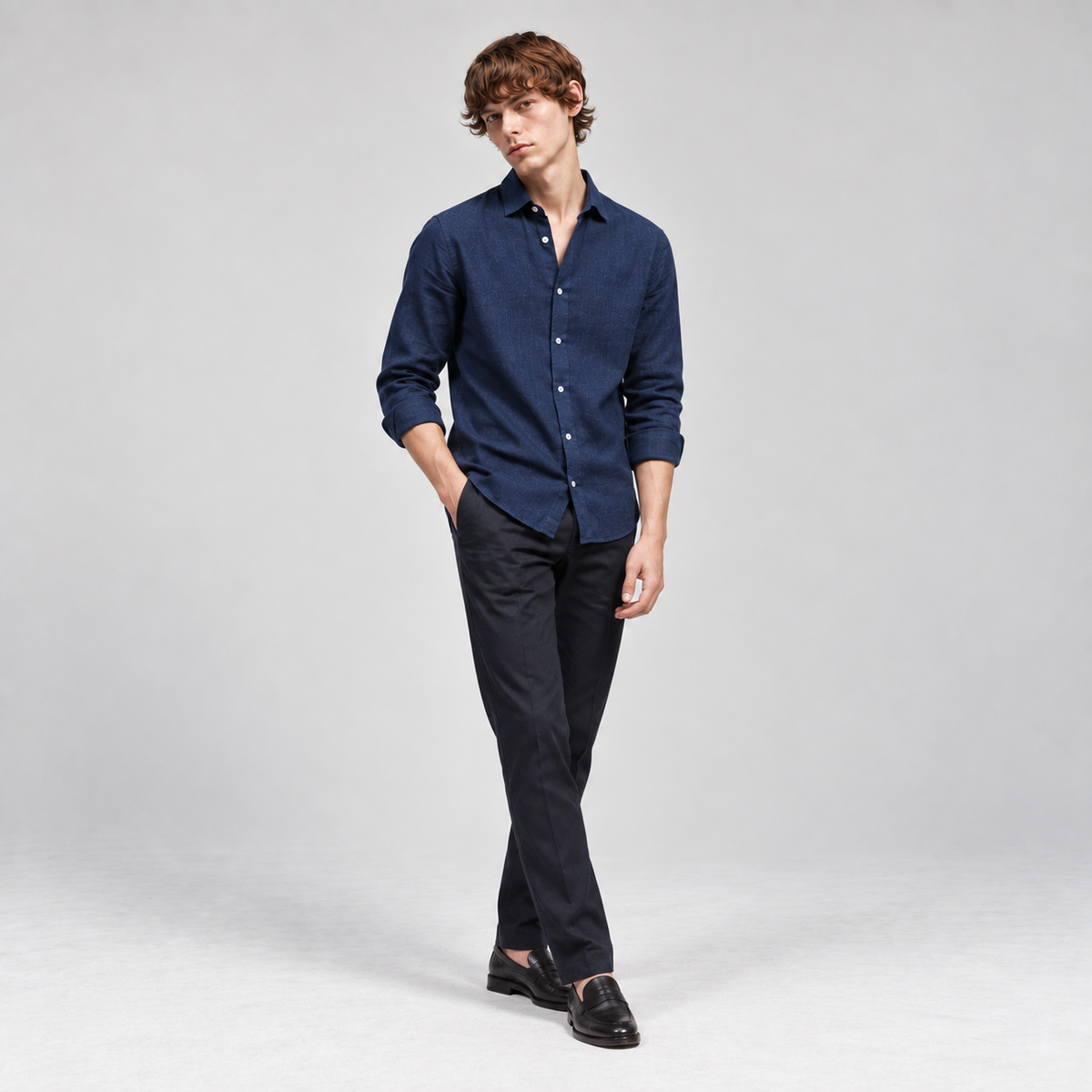 Navy Blue Linen Shirt