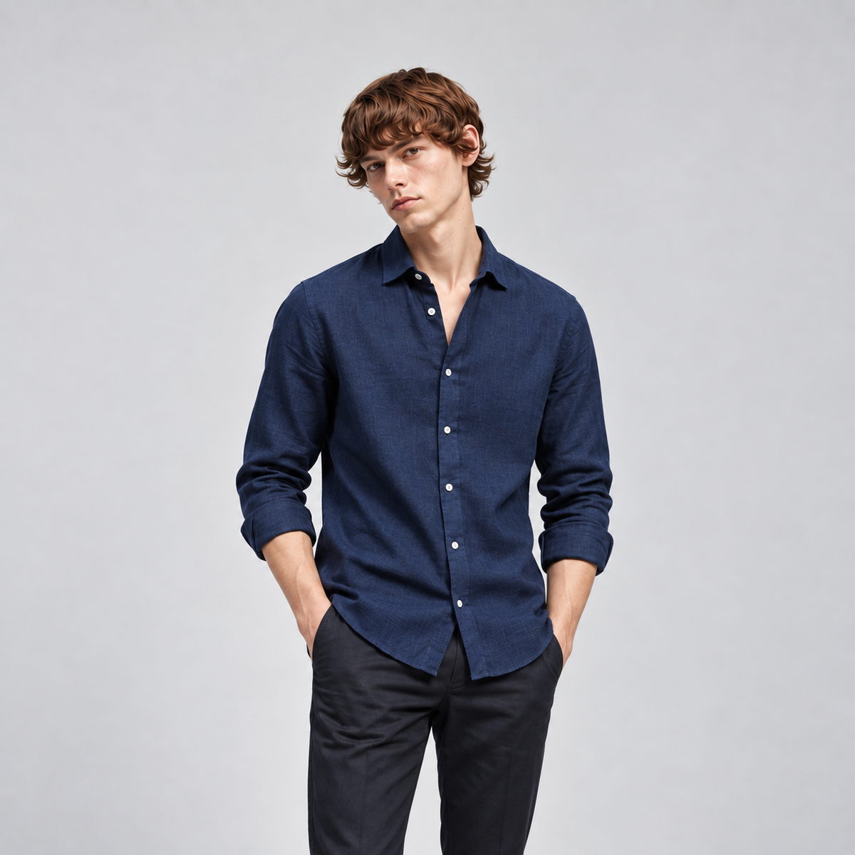 Navy Blue Linen Shirt