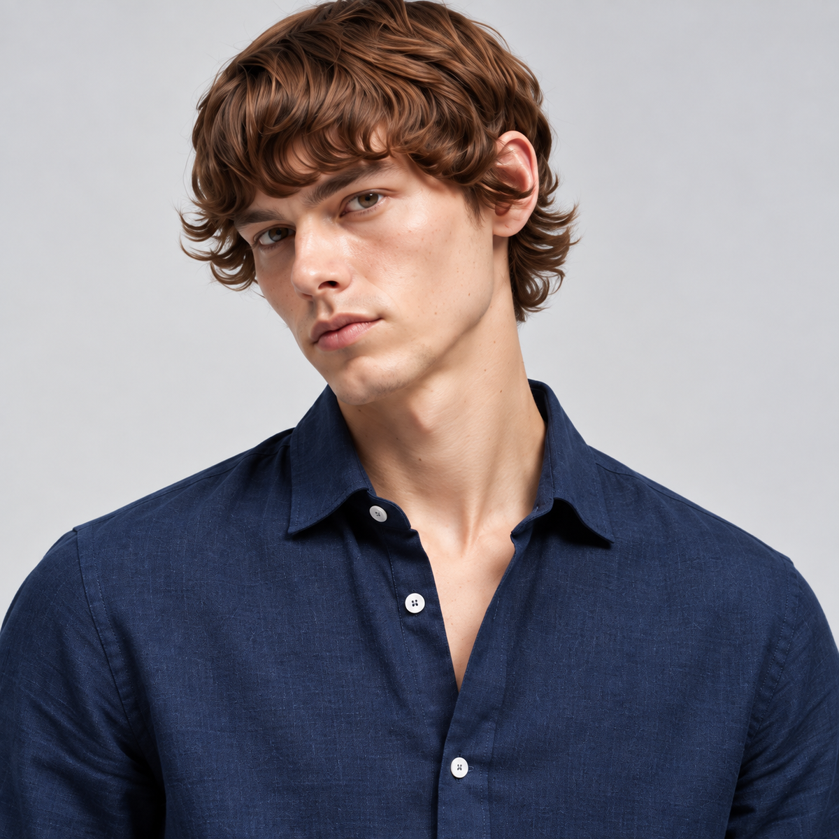 Navy Blue Linen Shirt