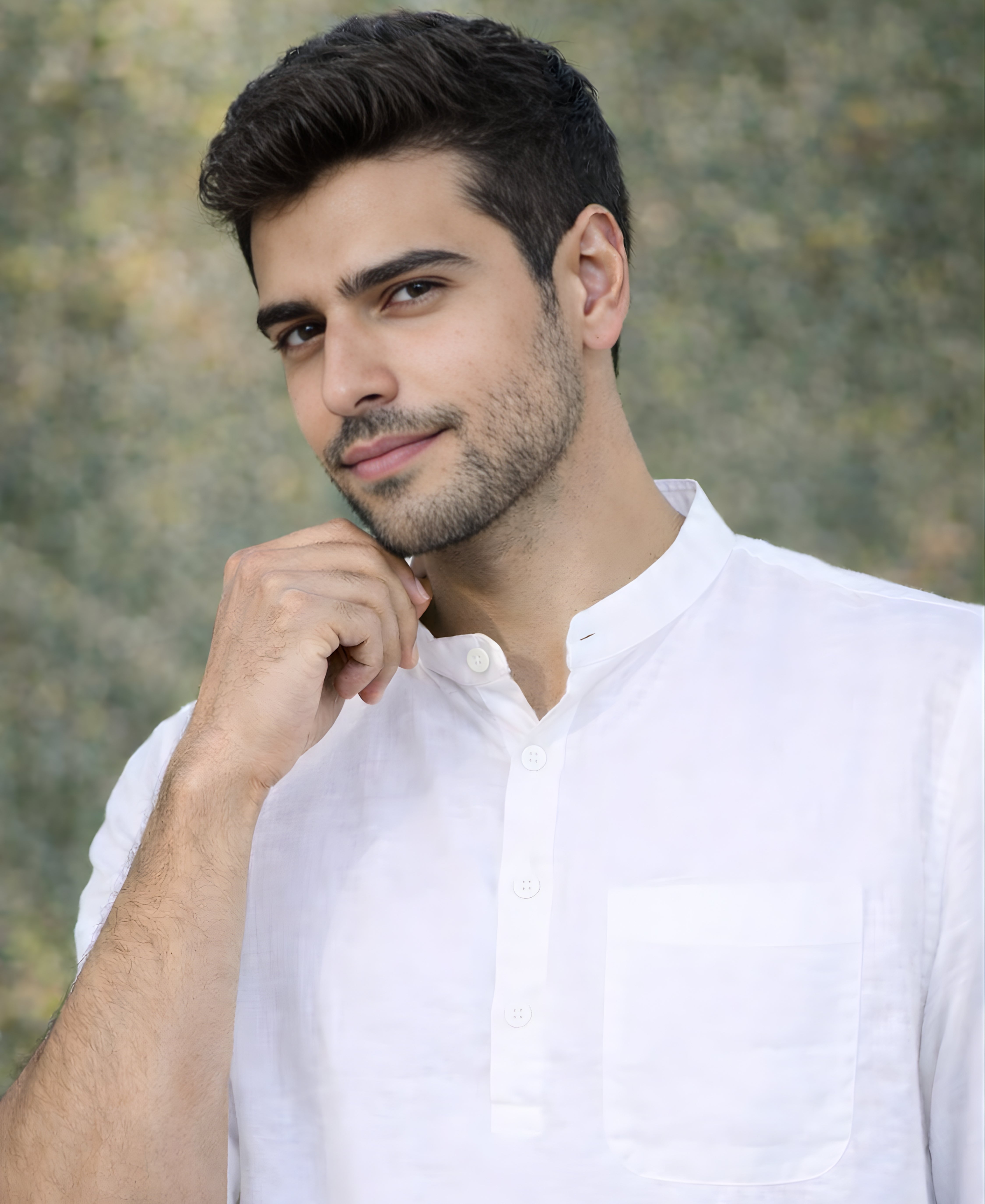 White Pure Linen Kurta With Band Collar