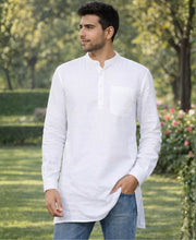 Solid Pattern White Linen Kurta With Long Sleeve