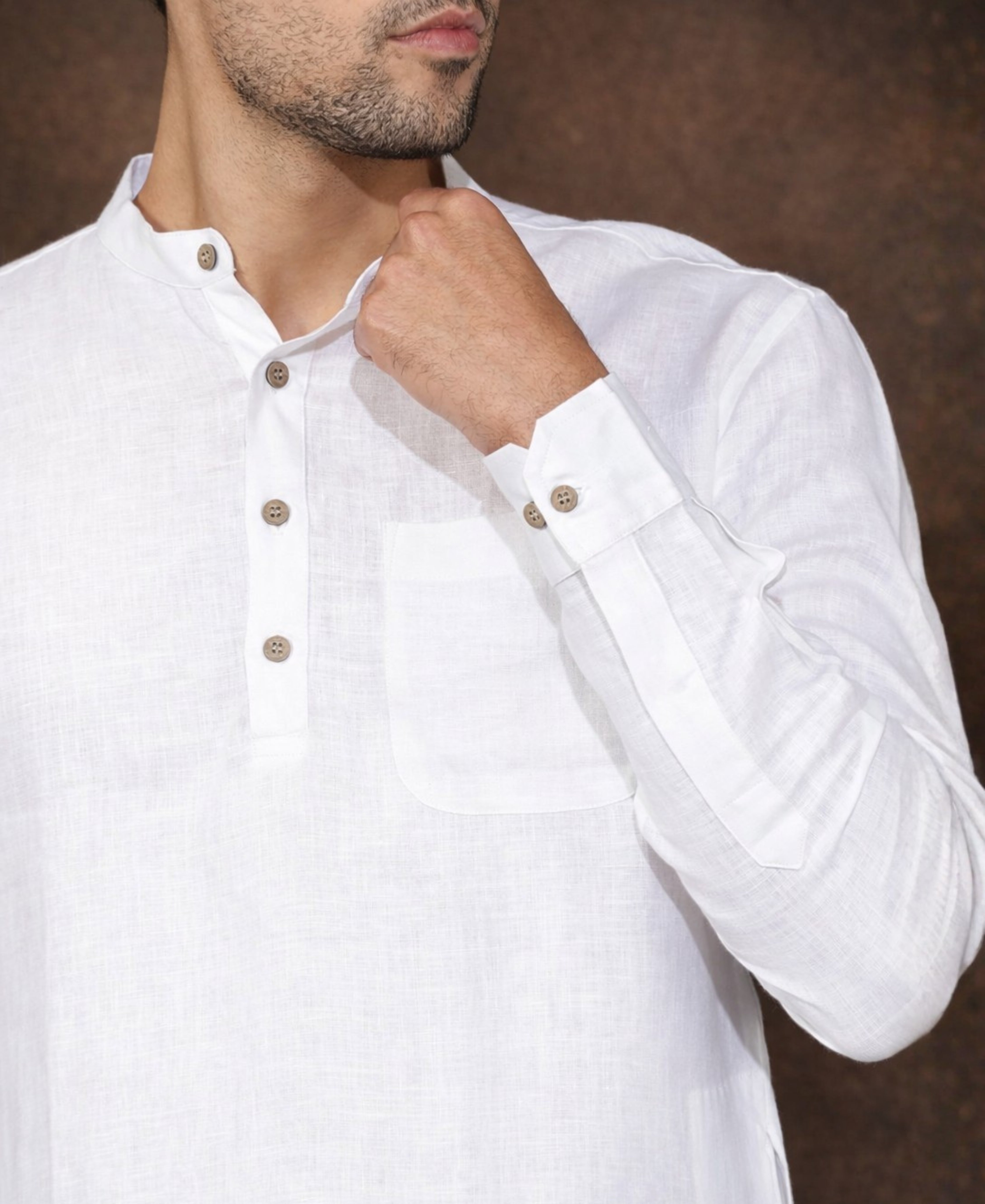 Modern Heritage Men’s Pure Linen White Kurta