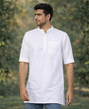 Half Sleeve Pure Linen Kurta With Pocket