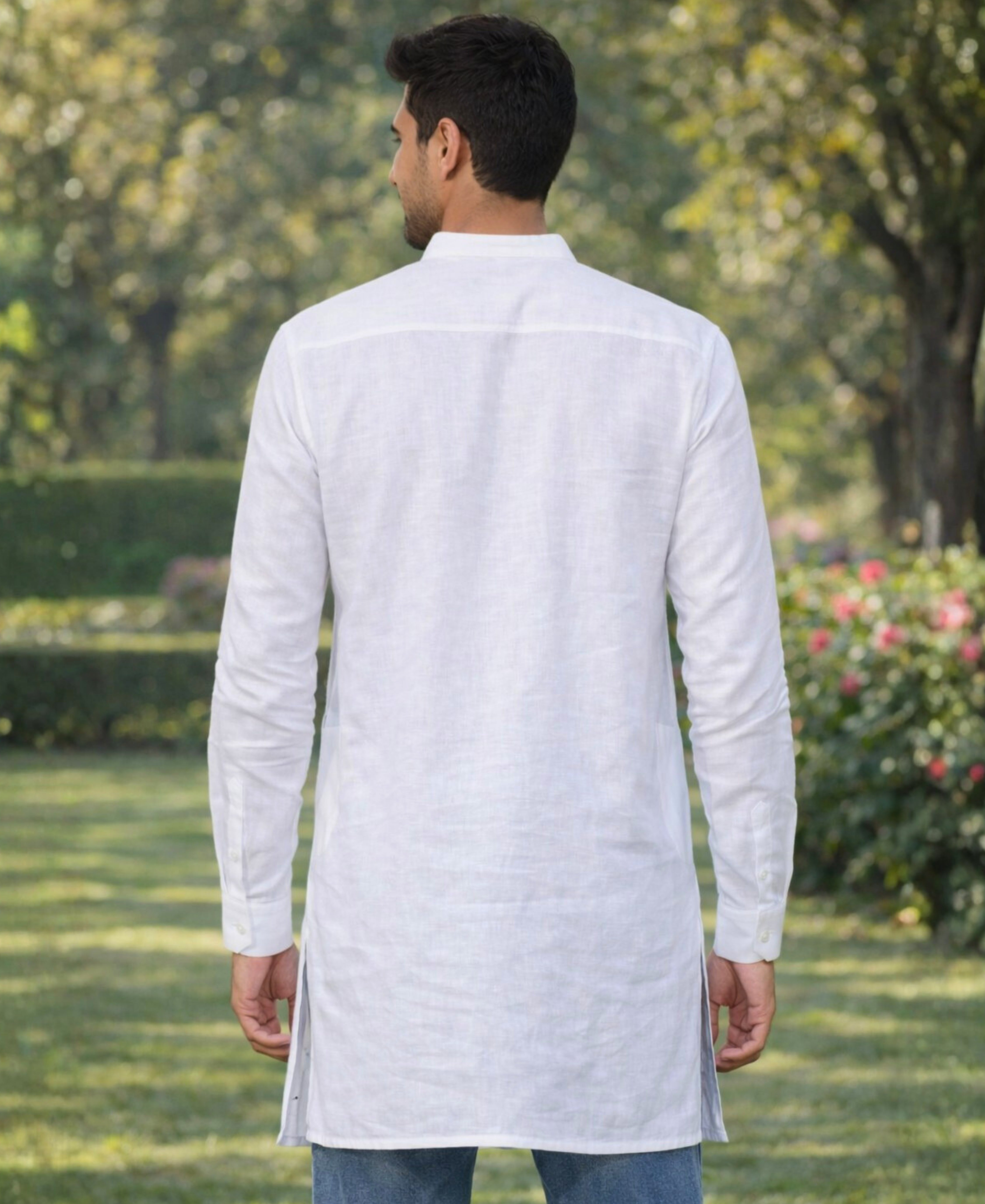 Premium Pure Linen Full Sleeve Kurta for Men in White