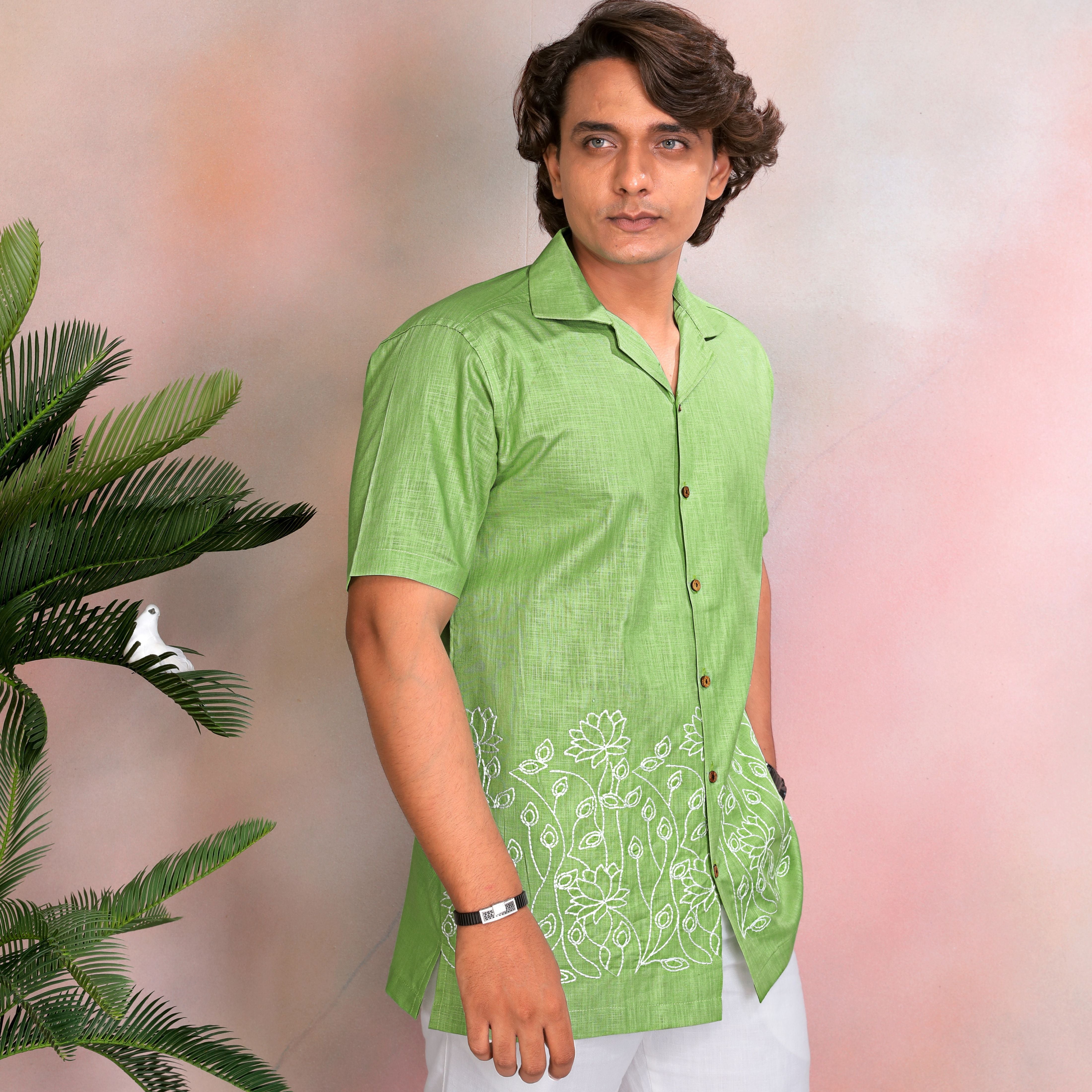 Neo Green Linen Men Shirt