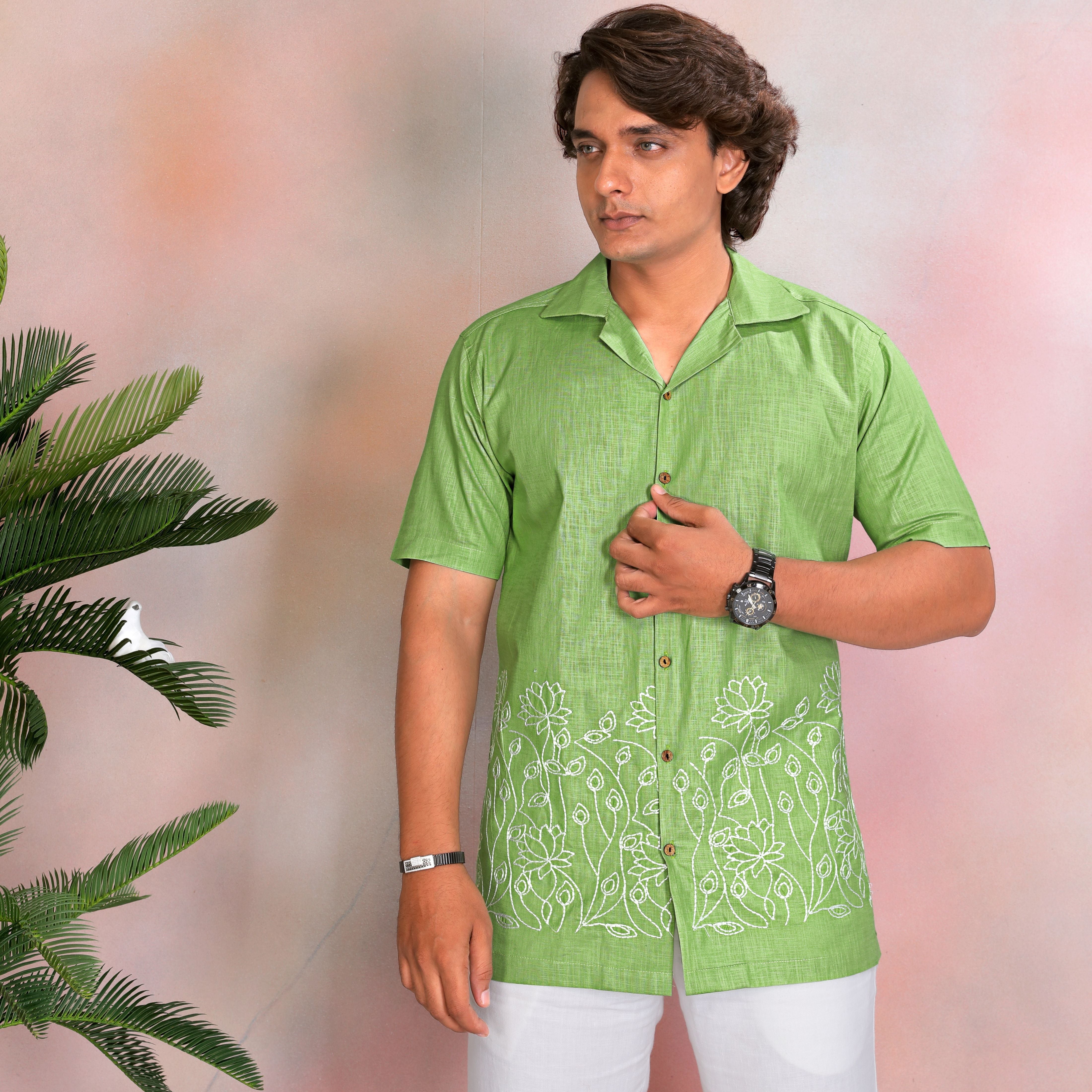 Neo Green Linen Men Shirt