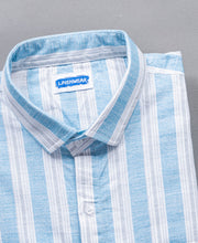 Full Sleeve Blue Cotton Linen Vertical Striped Shirt