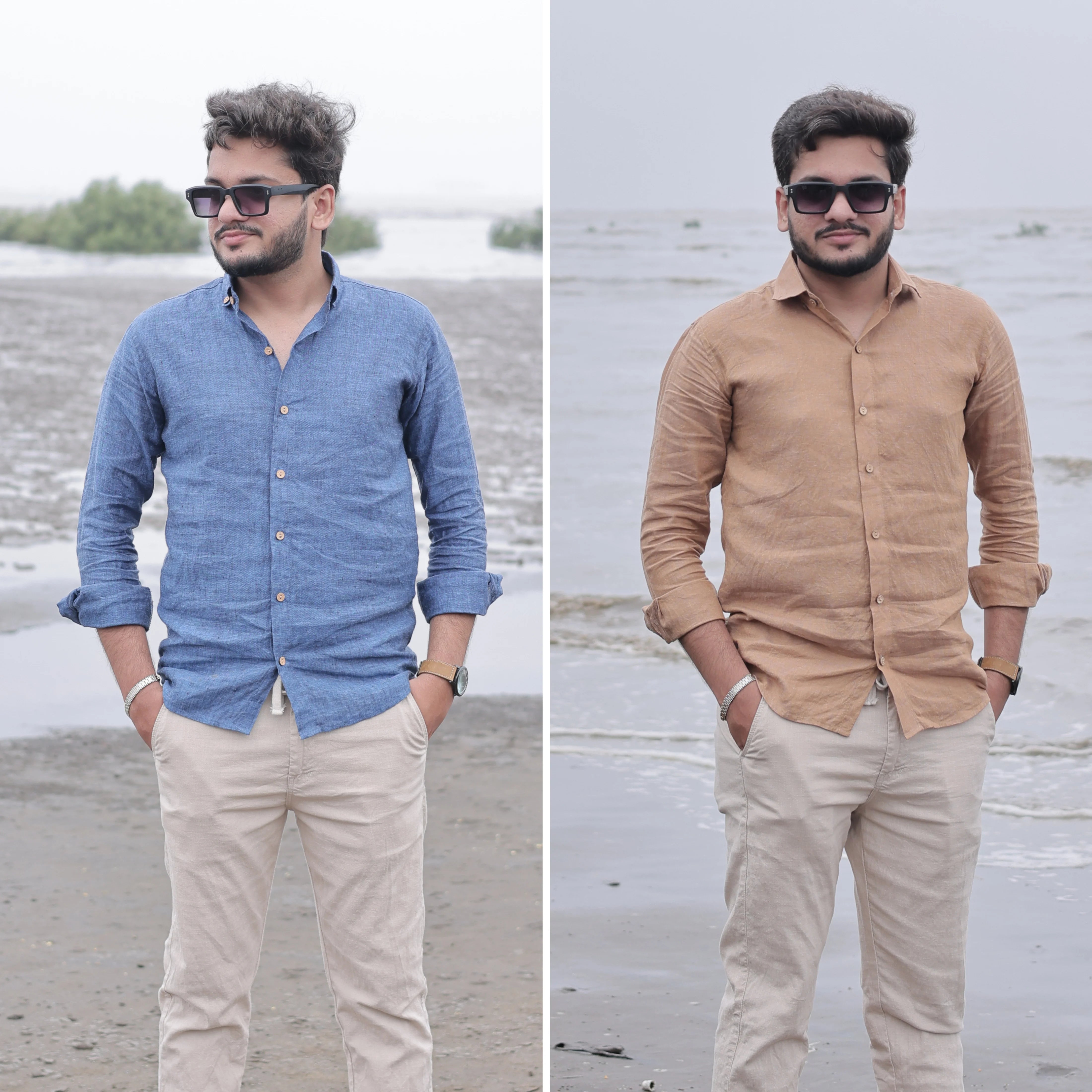 blue linen shirt men