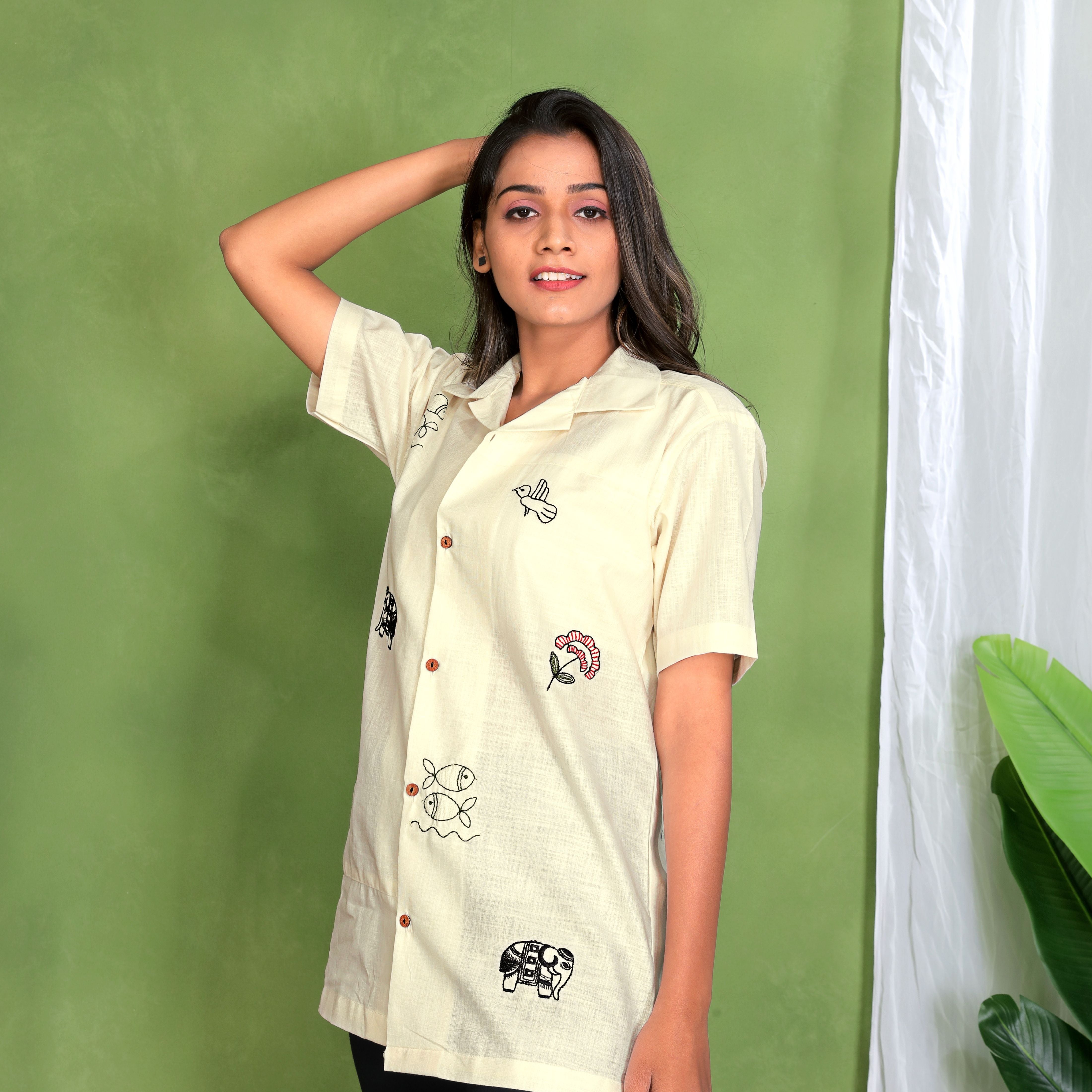 Lemon Yellow Linen Shirt For Women