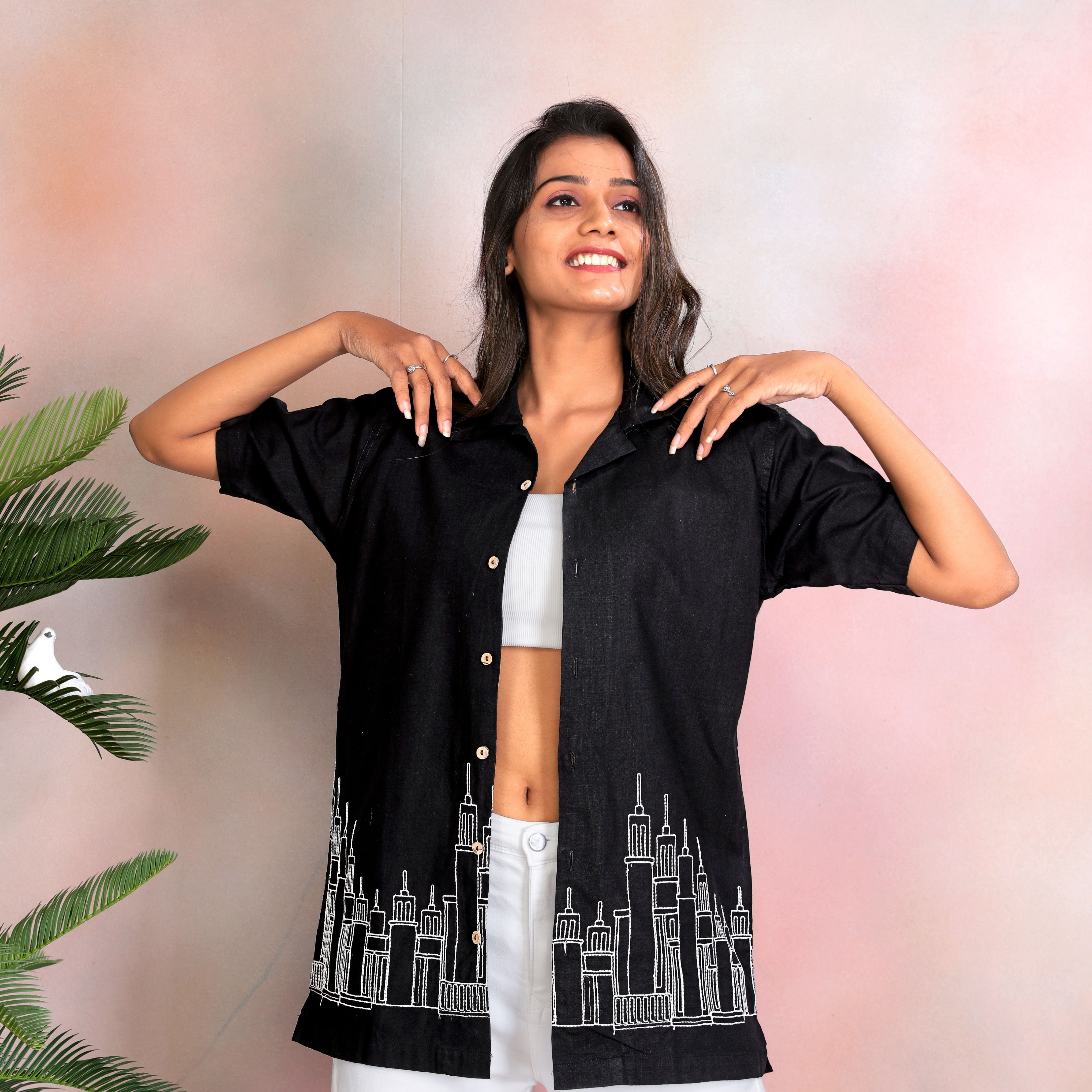 Deep Black Linen Women Shirt