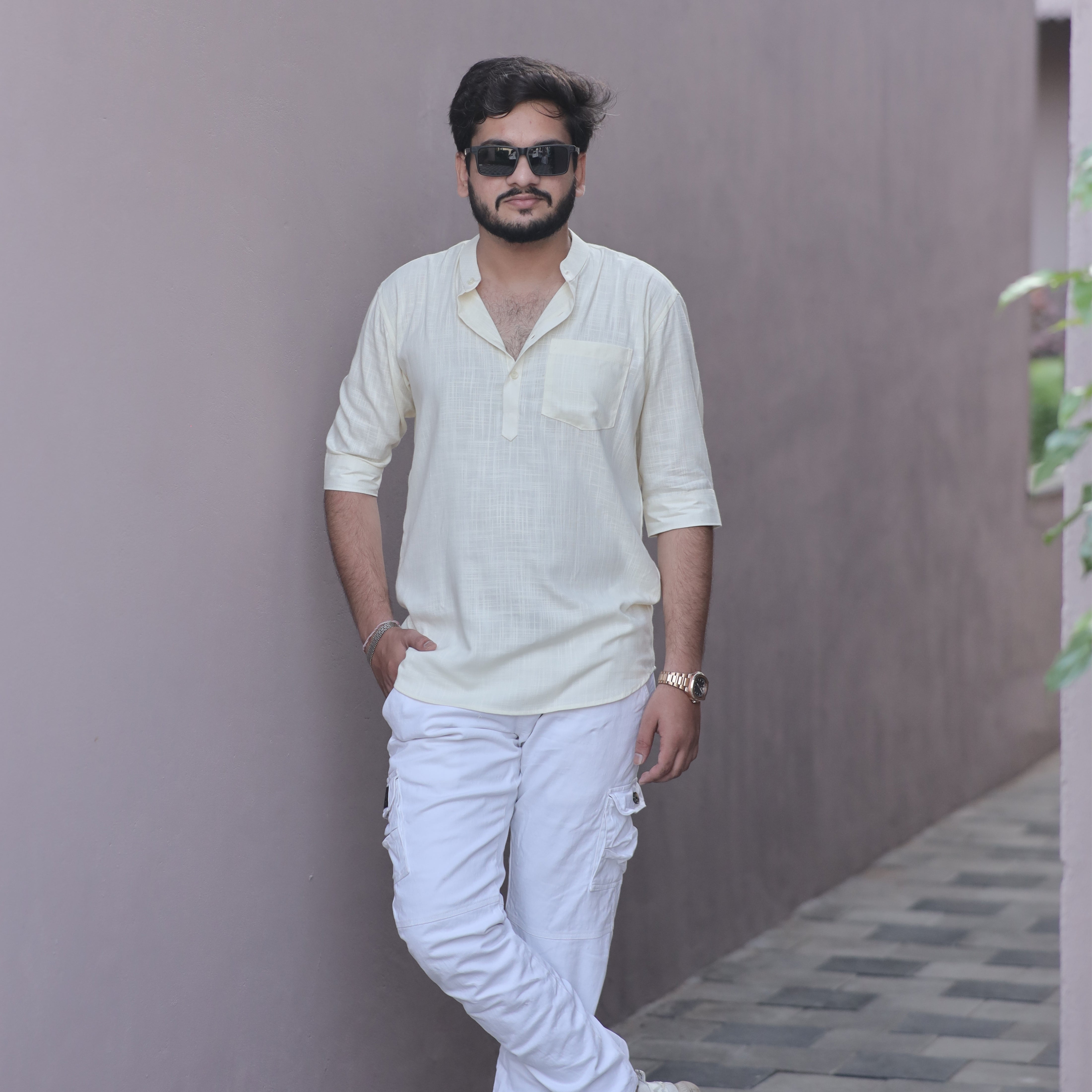 Classic Light Yellow Cotton Linen Kurta for Men
