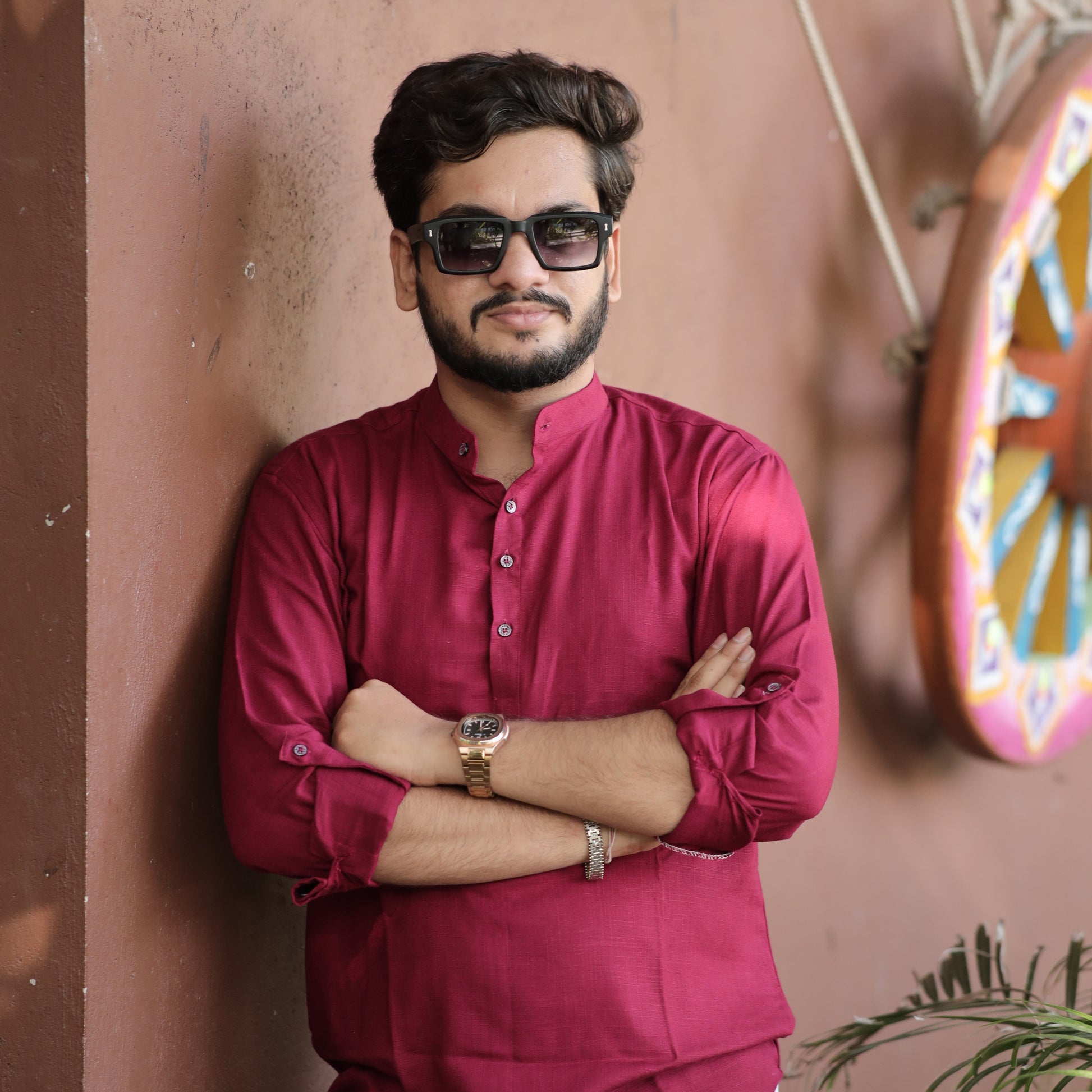Crimson Ember Cotton Linen Kurta
