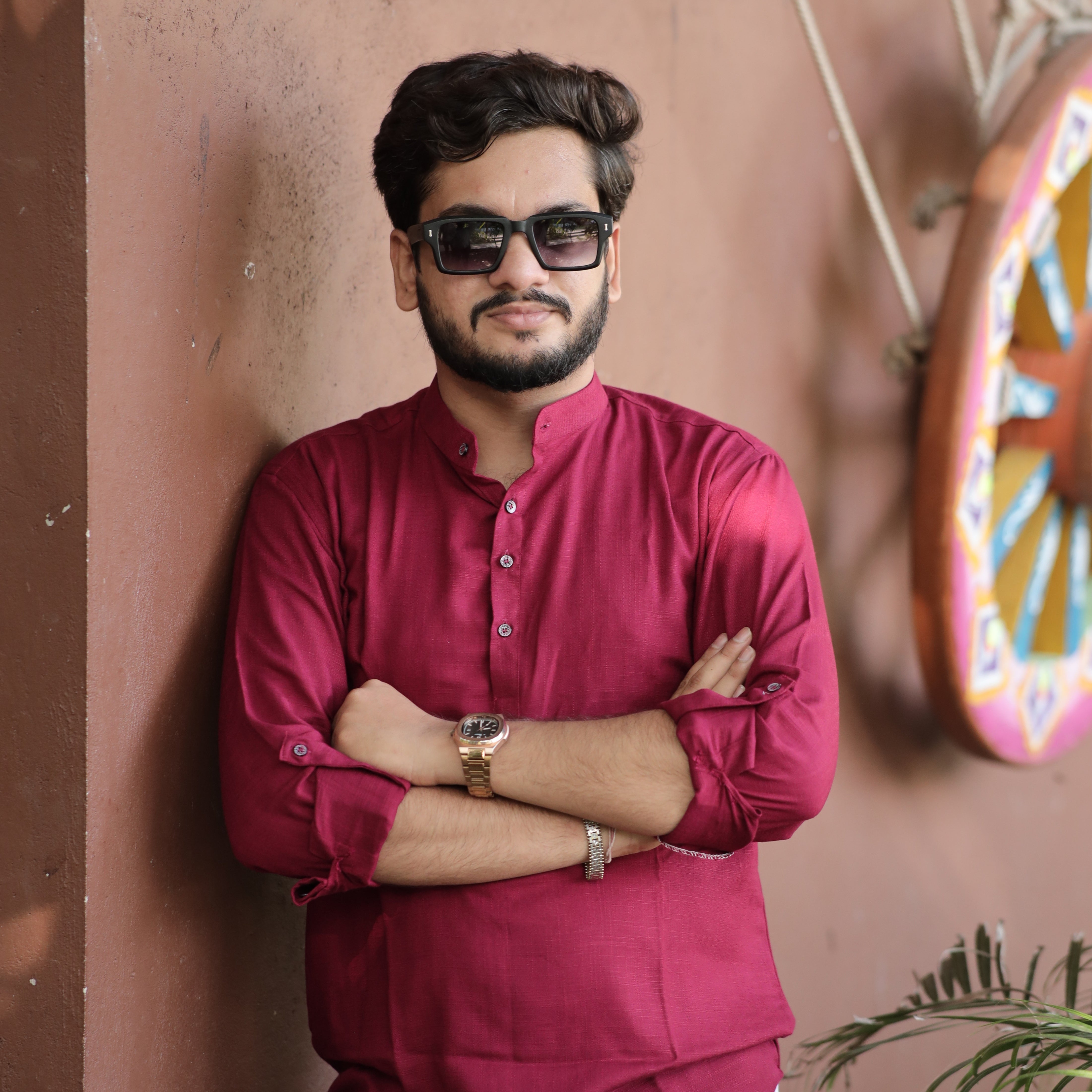 Crimson Ember Cotton Linen Kurta