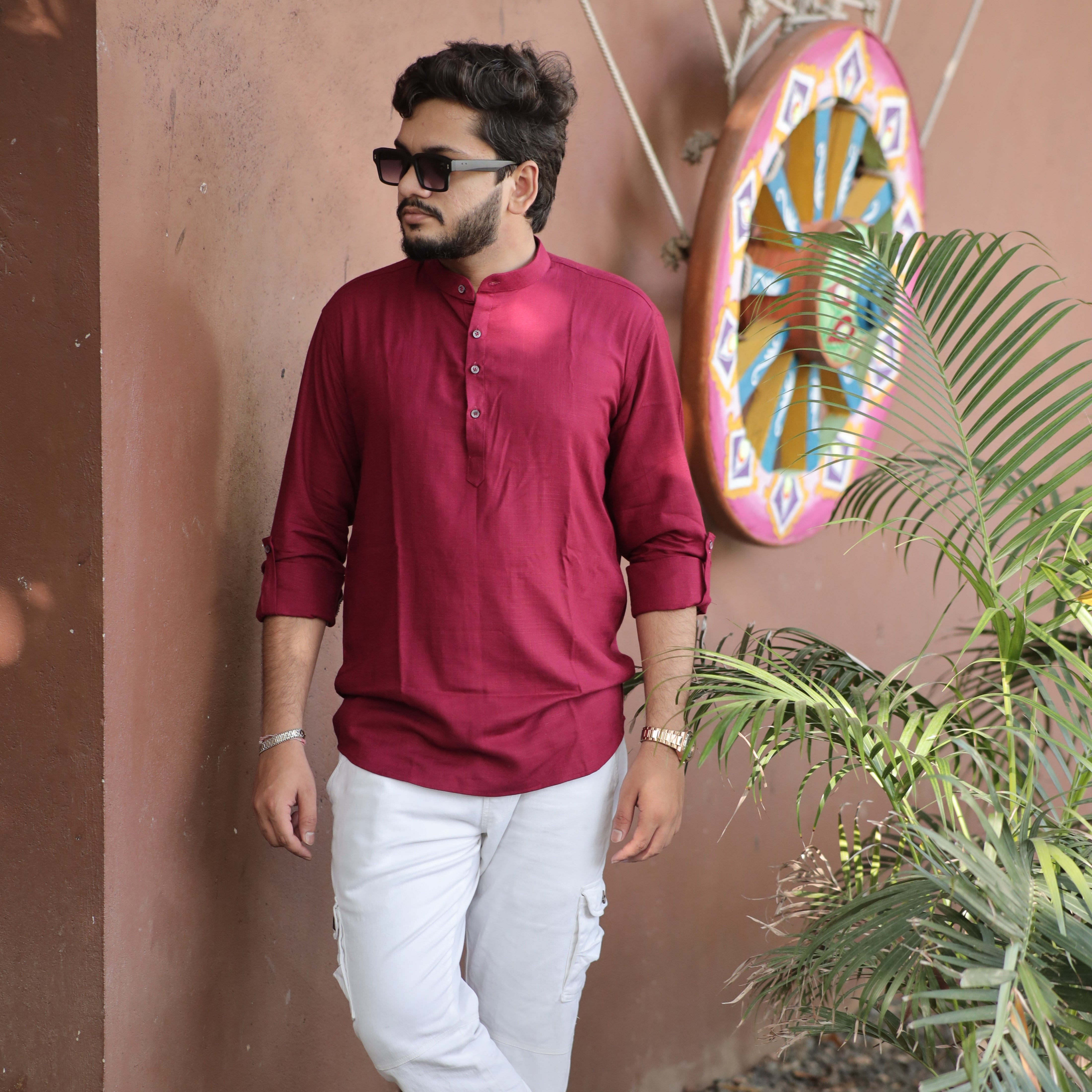 Crimson Ember Cotton Linen Kurta