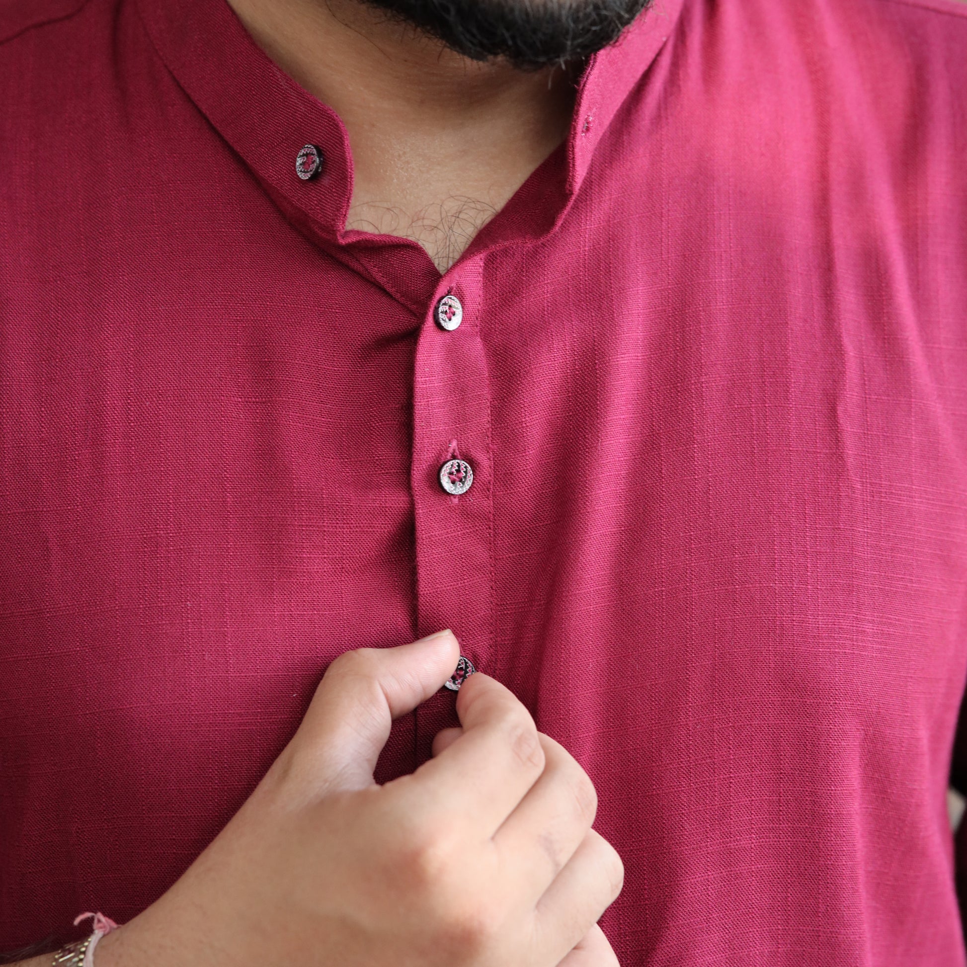 Crimson Ember Cotton Linen Kurta