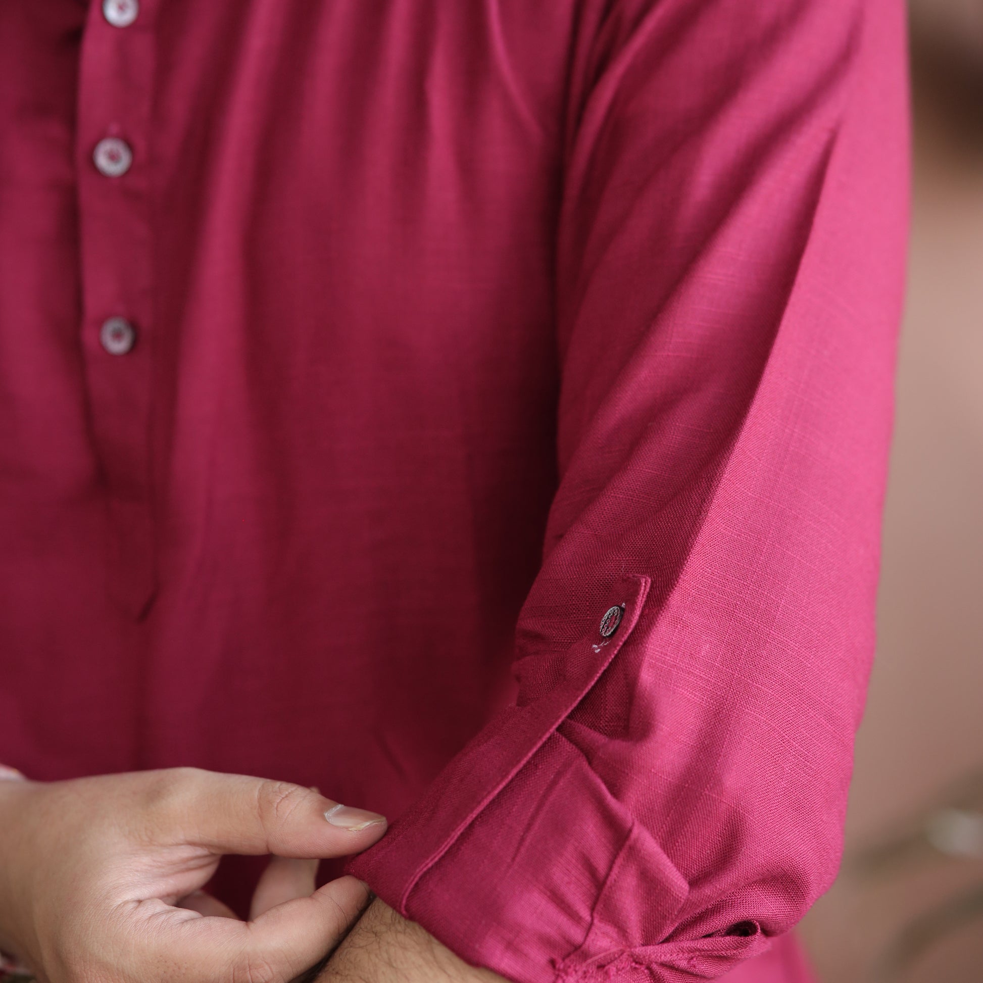 Crimson Ember Cotton Linen Kurta