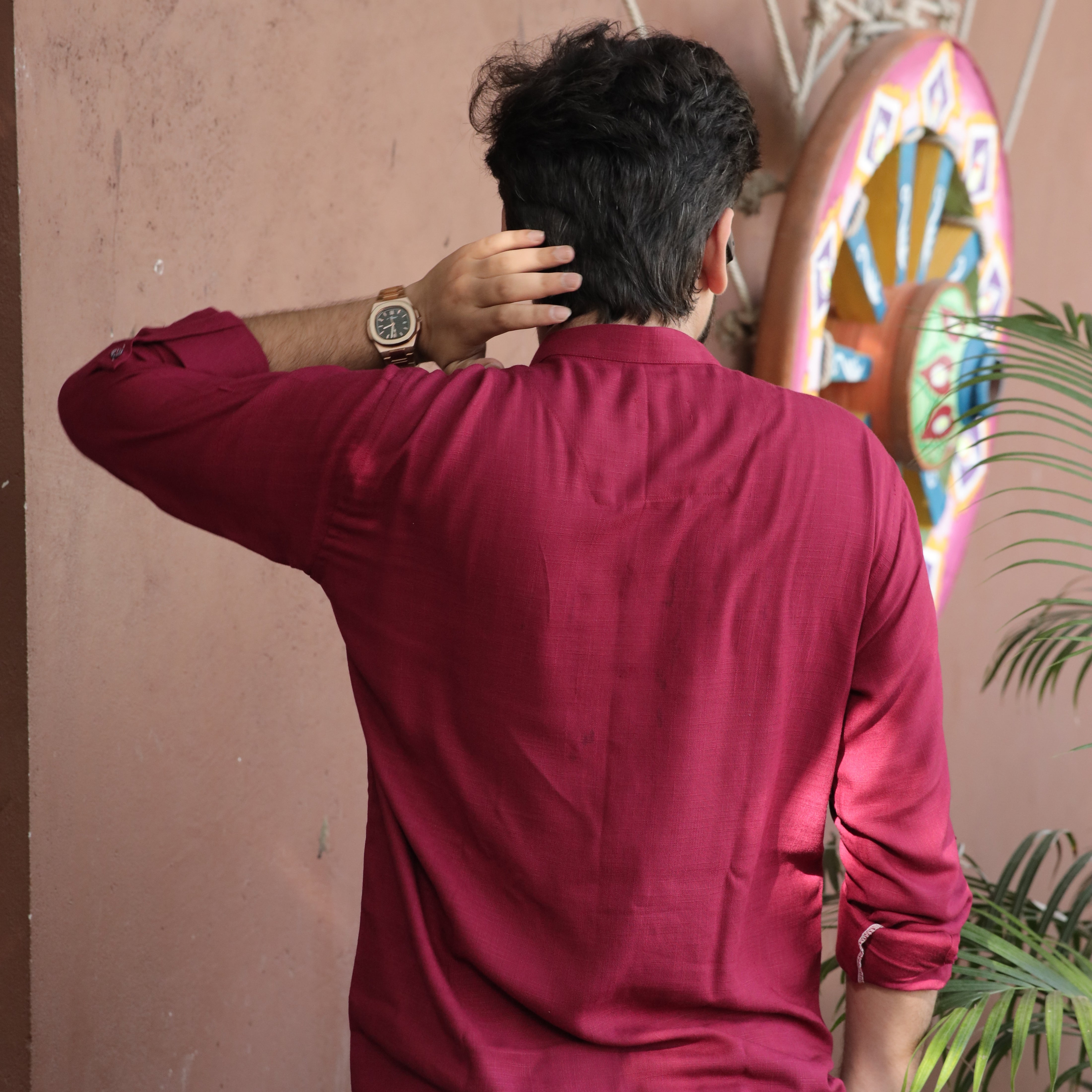 Crimson Ember Cotton Linen Kurta